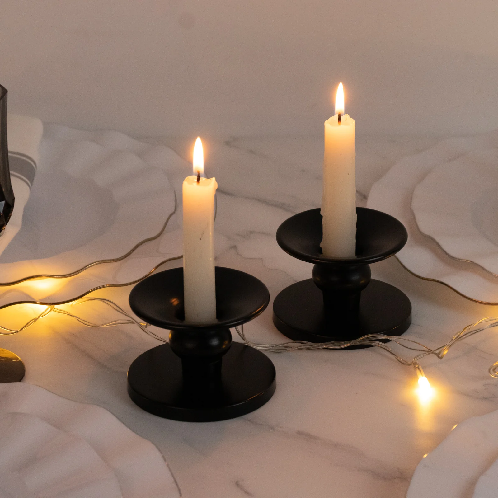 6 Pack 2" Black Metal Candle Holders, Reversible Pillar & Taper Candlestick Stands - Image 8