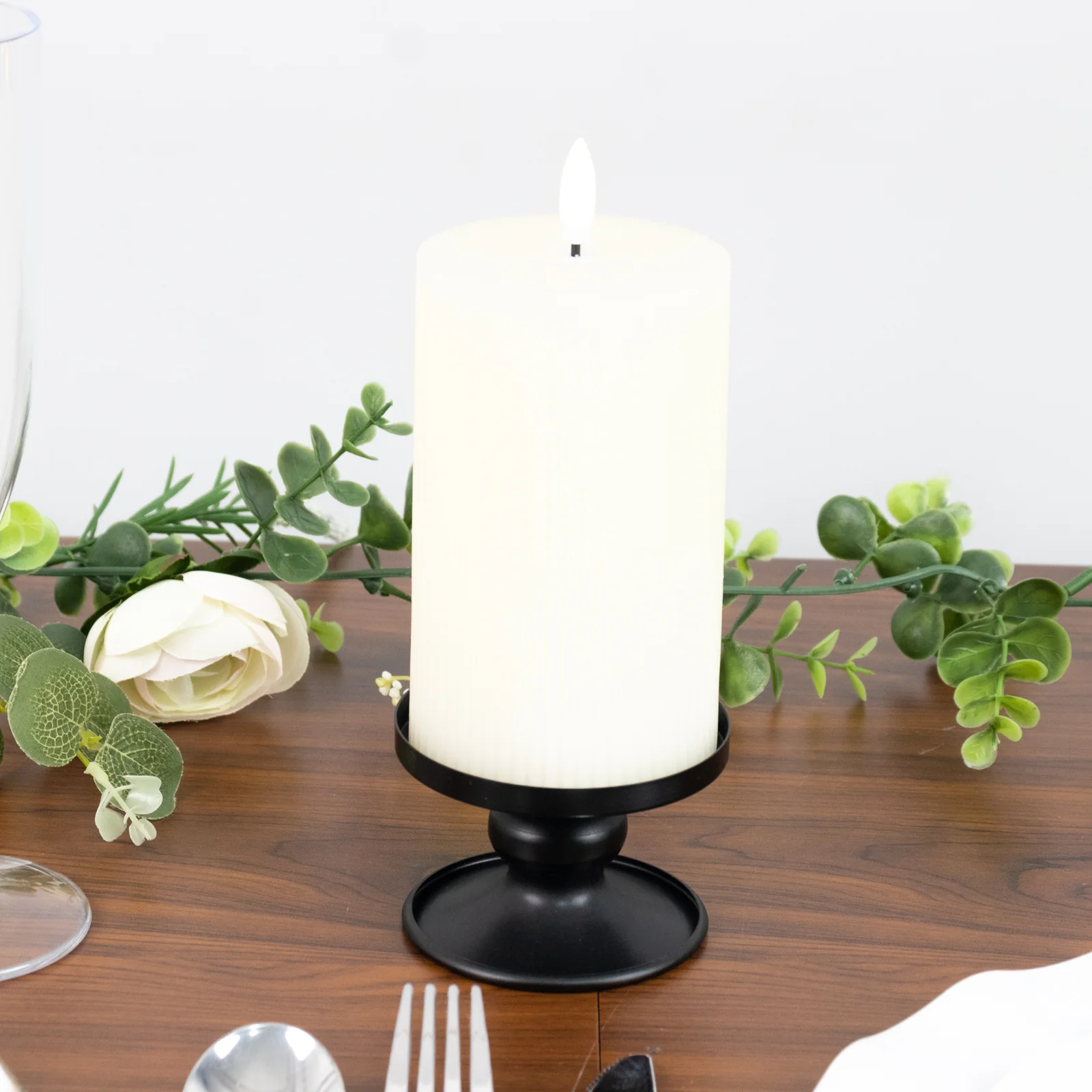 6 Pack 2" Black Metal Candle Holders, Reversible Pillar & Taper Candlestick Stands - Image 9