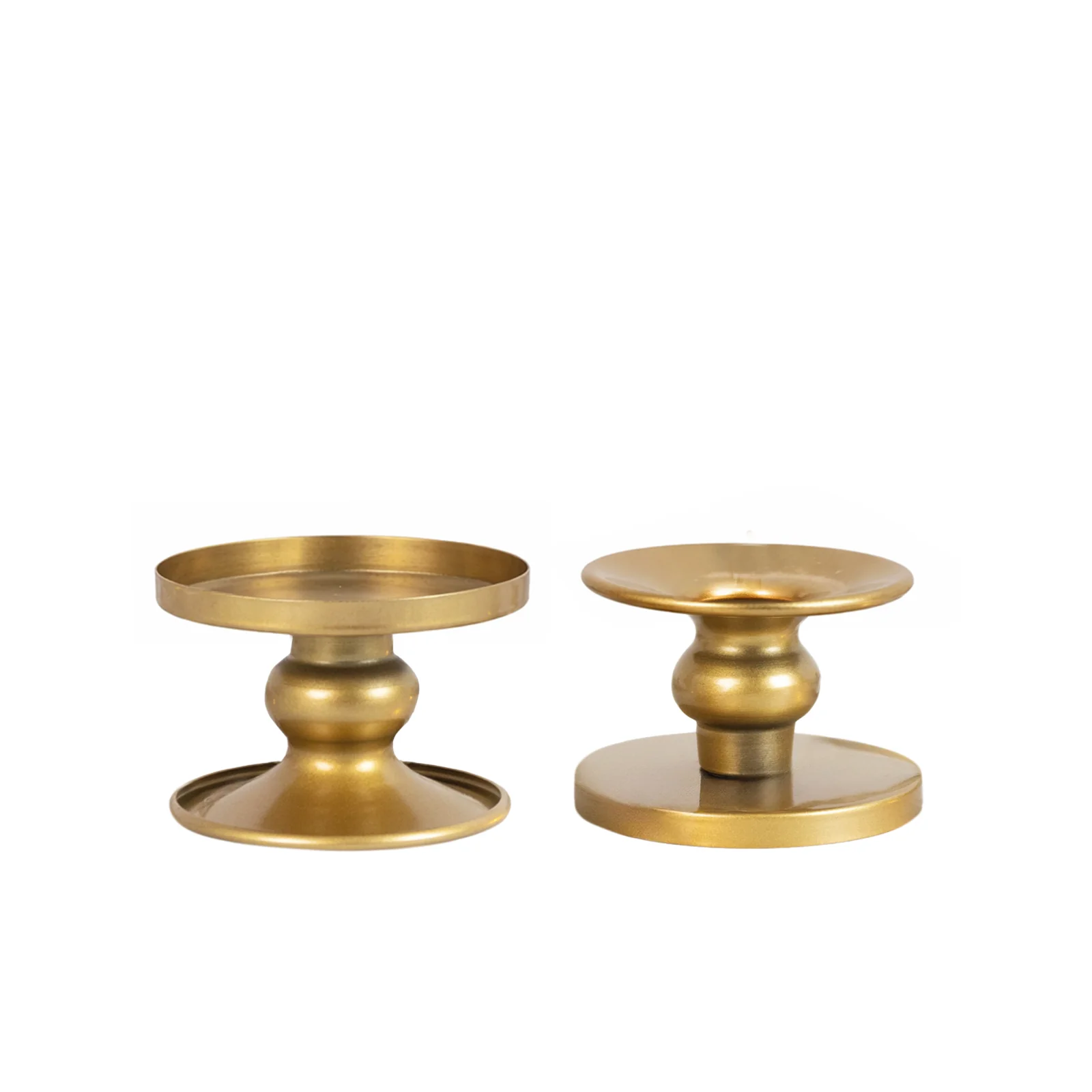 6 Pack 2" Gold Metal Candle Holders, Reversible Pillar & Taper Candlestick Stands - Image 2