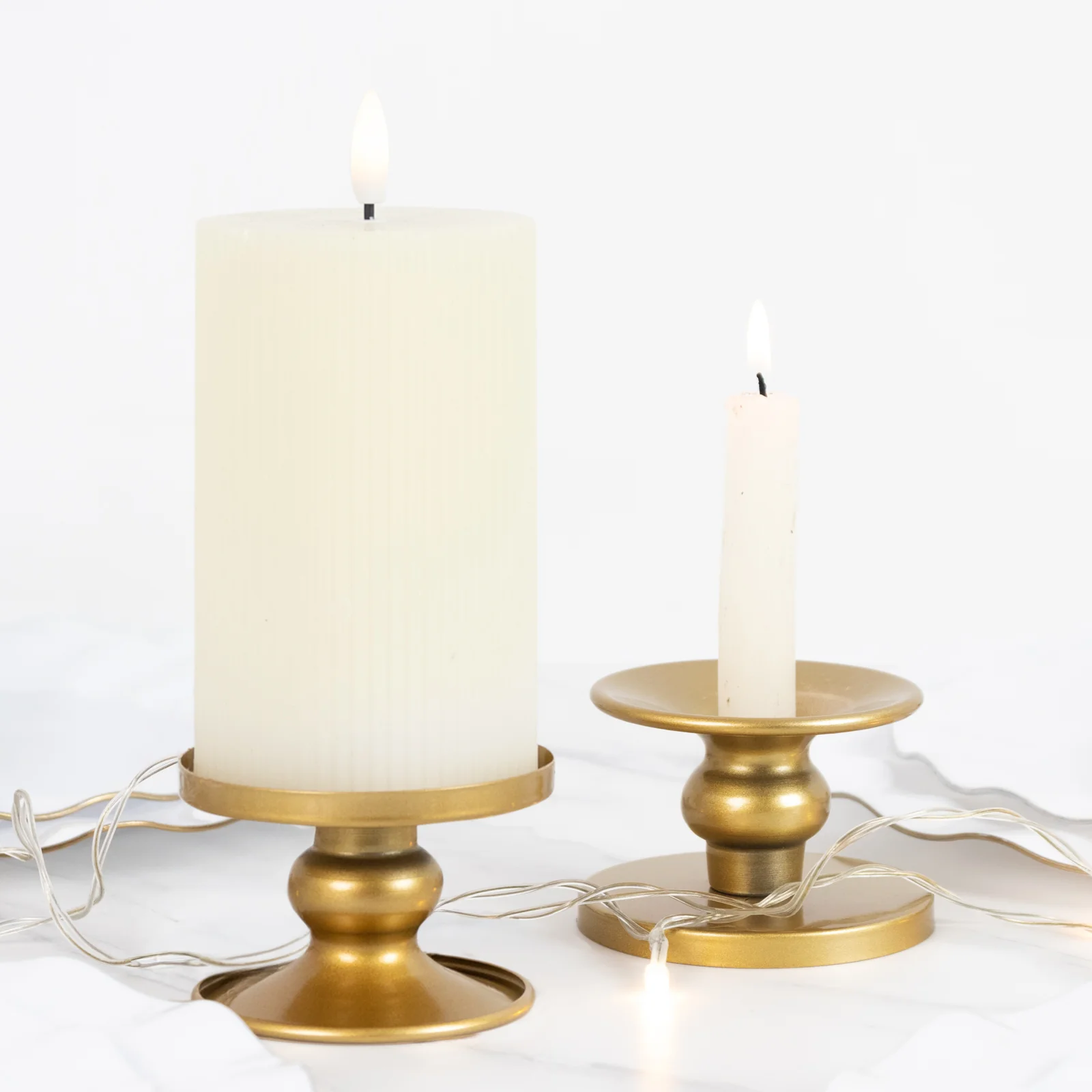 6 Pack 2" Gold Metal Candle Holders, Reversible Pillar & Taper Candlestick Stands - Image 8