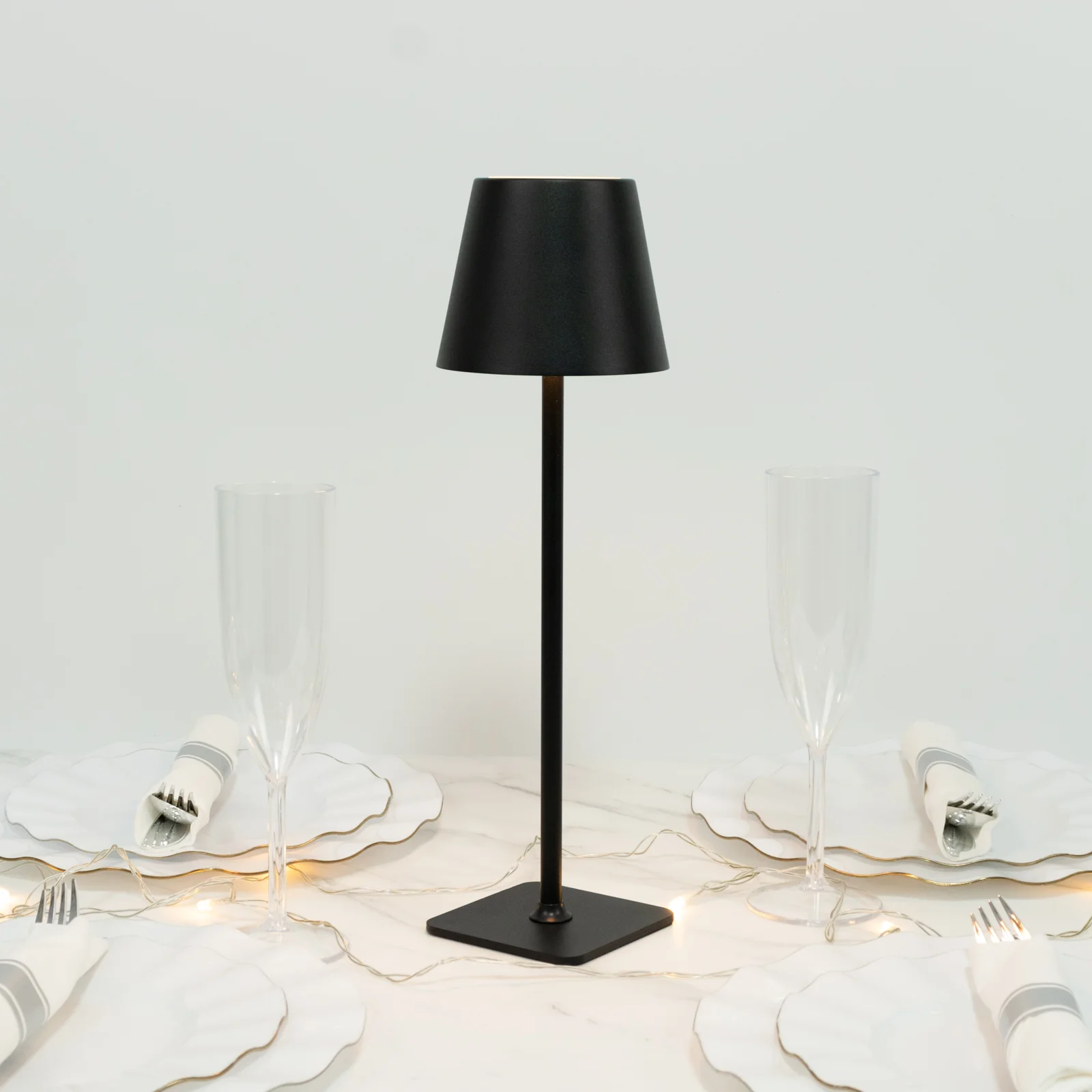 15" Heavy Duty Black Metal LED Table Lamp with Classic Empire Lampshade – Commercial Grade Cordless Rechargeable Desk Lamp, 3 Color Modes, Stepless Dimming, Touch Control
