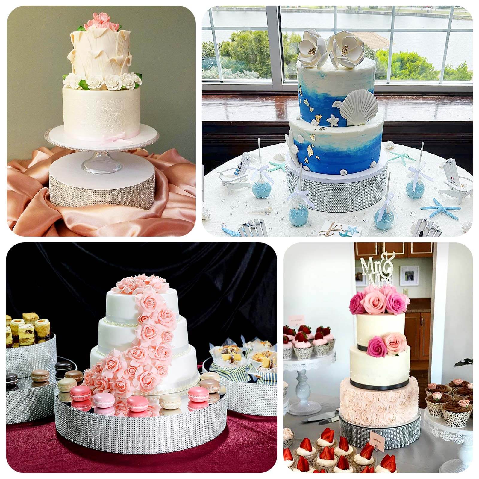 Metal Pedestal Cake Stand Round Design with Rhinestones Silver - Cupcake Holder and Dessert Table Centerpiece 12" - Image 5