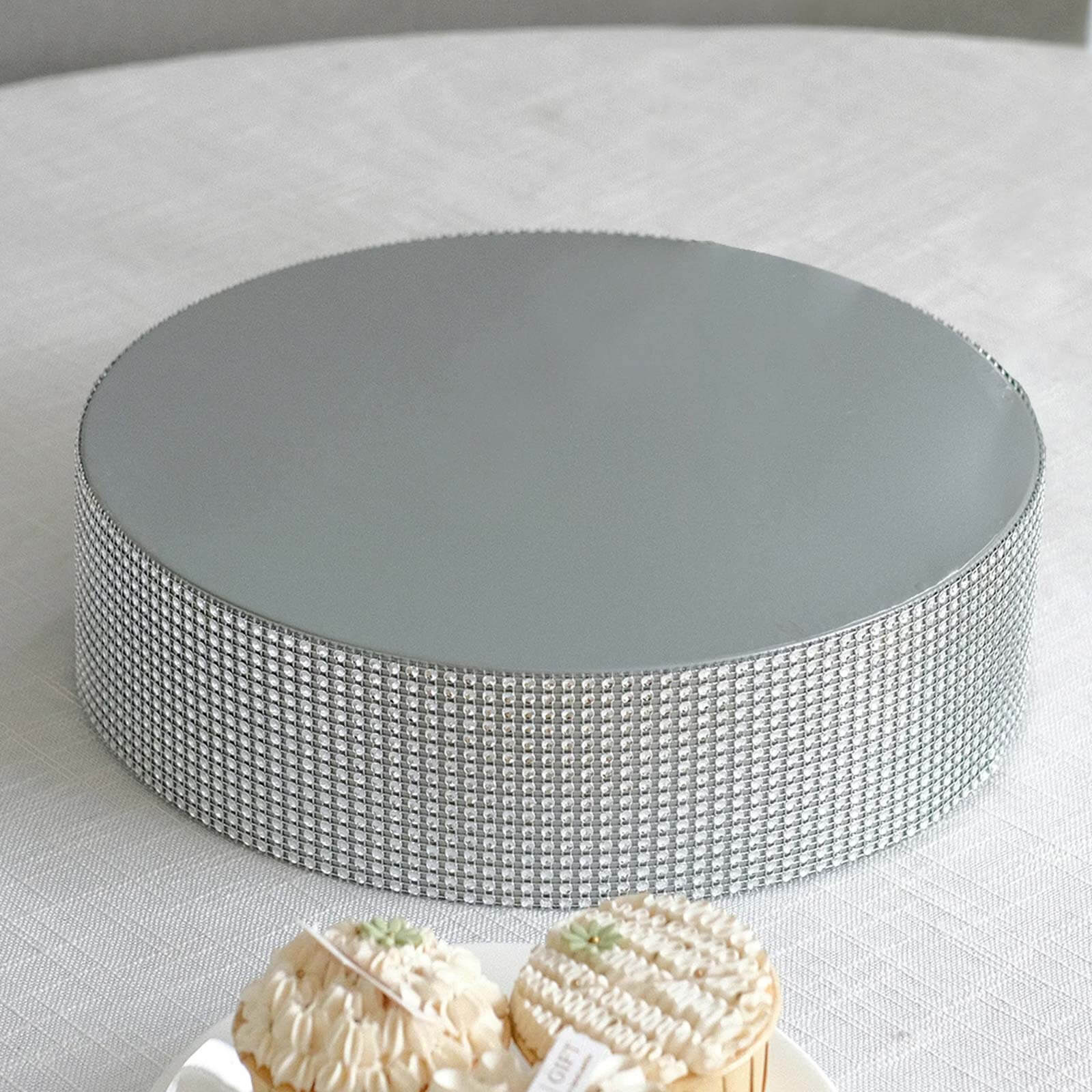 Metal Pedestal Cake Stand Round Design with Rhinestones Silver - Cupcake Holder and Dessert Table Centerpiece 12" - Image 6