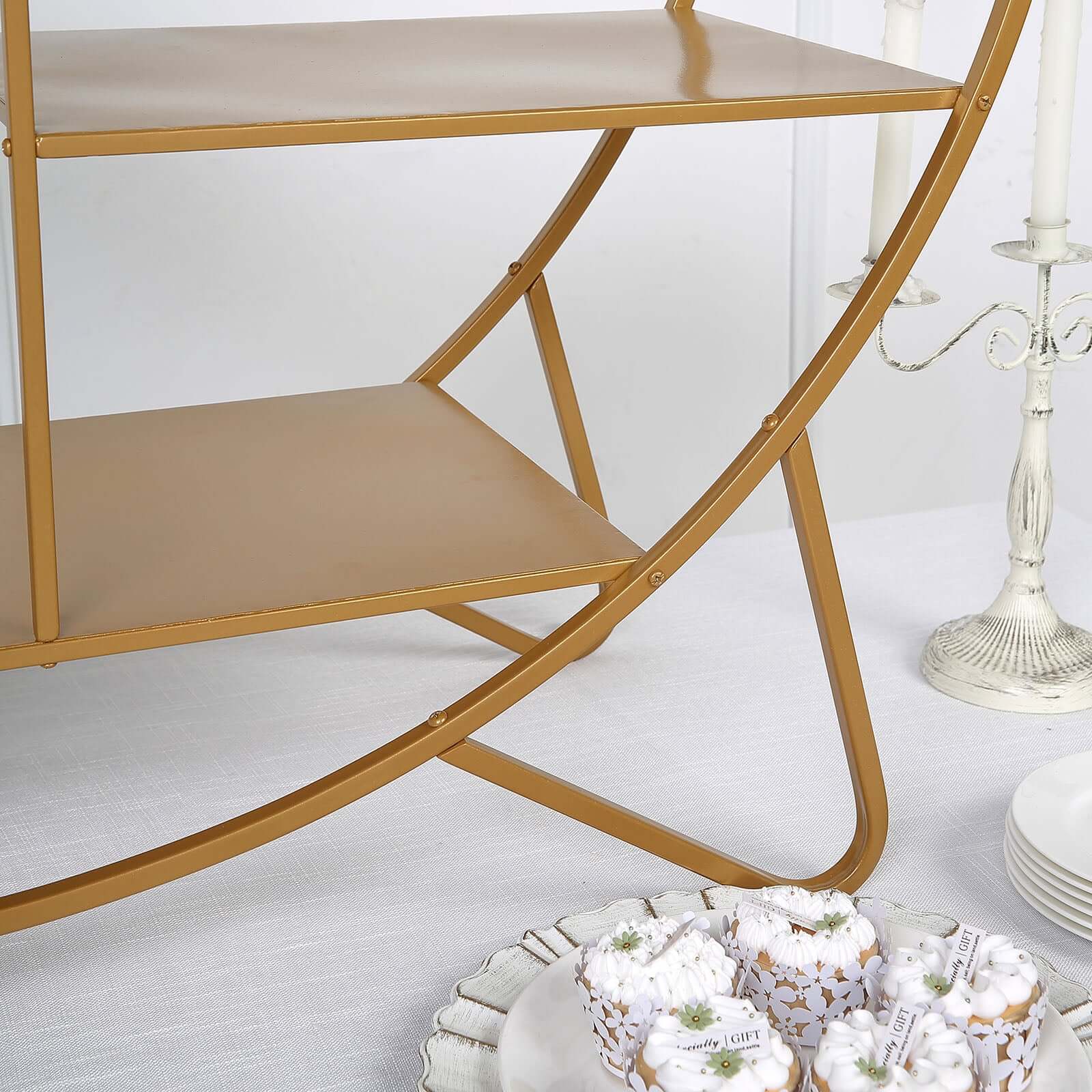 Metal Round Cake Dessert Display Stand 4ft Gold - Sturdy Large Modern Shelf Rack for Event Backdrops Balloon Garlands Floral Installations & Bookcase - Image 5