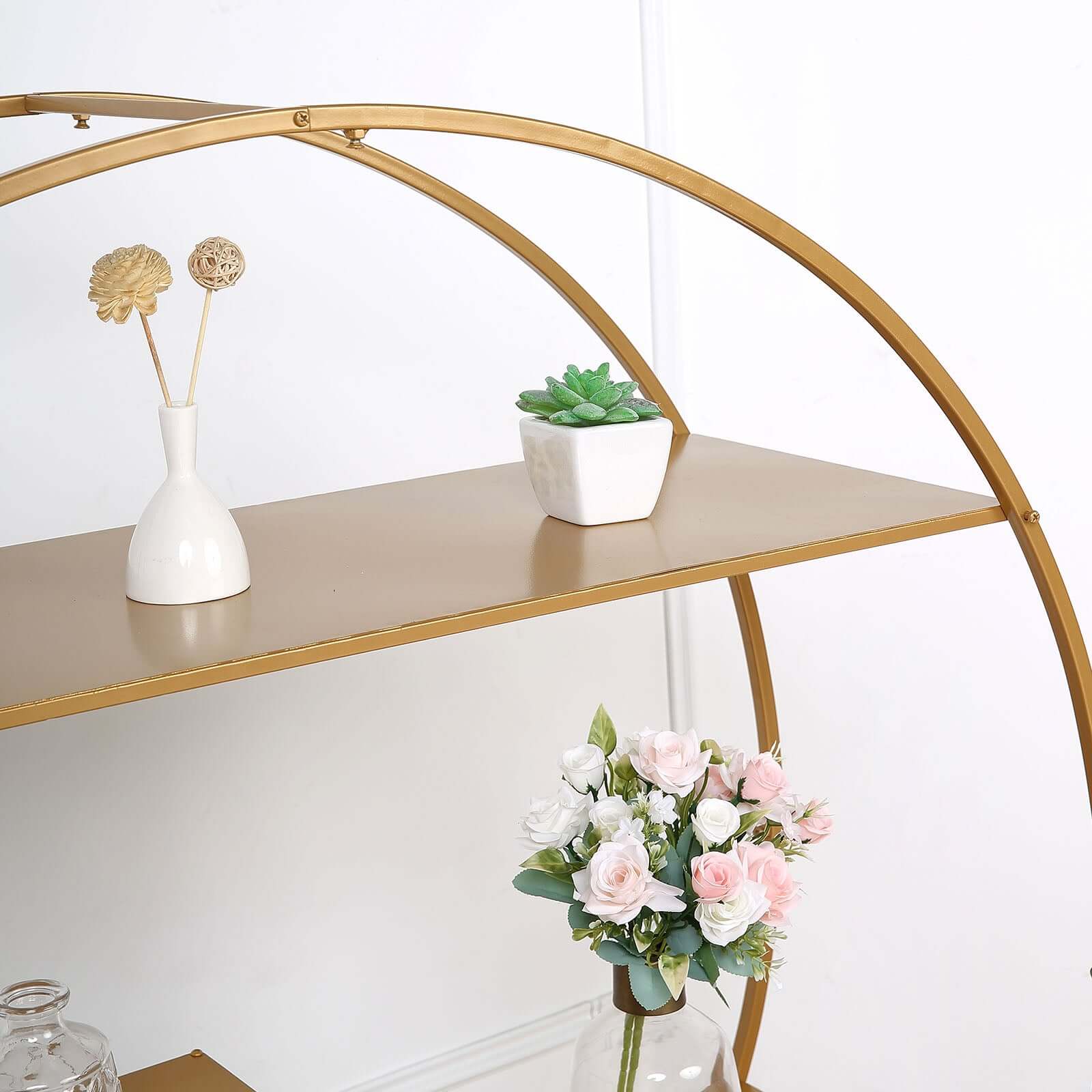 Metal Round Cake Dessert Display Stand 4ft Gold - Sturdy Large Modern Shelf Rack for Event Backdrops Balloon Garlands Floral Installations & Bookcase - Image 6