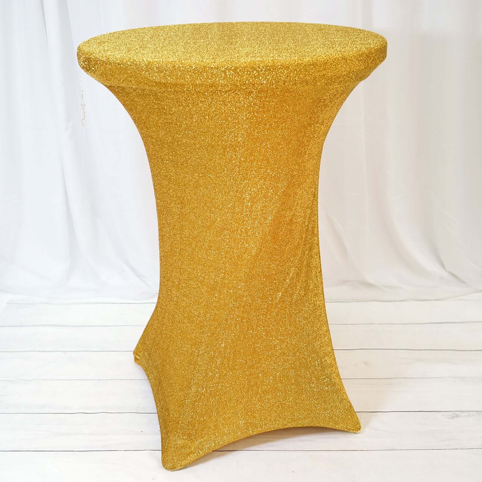 Metallic Spandex 36" Fitted Glitter Round Cocktail Table Cover Gold - Polished Stretch Fit for High Top Tables - Image 2