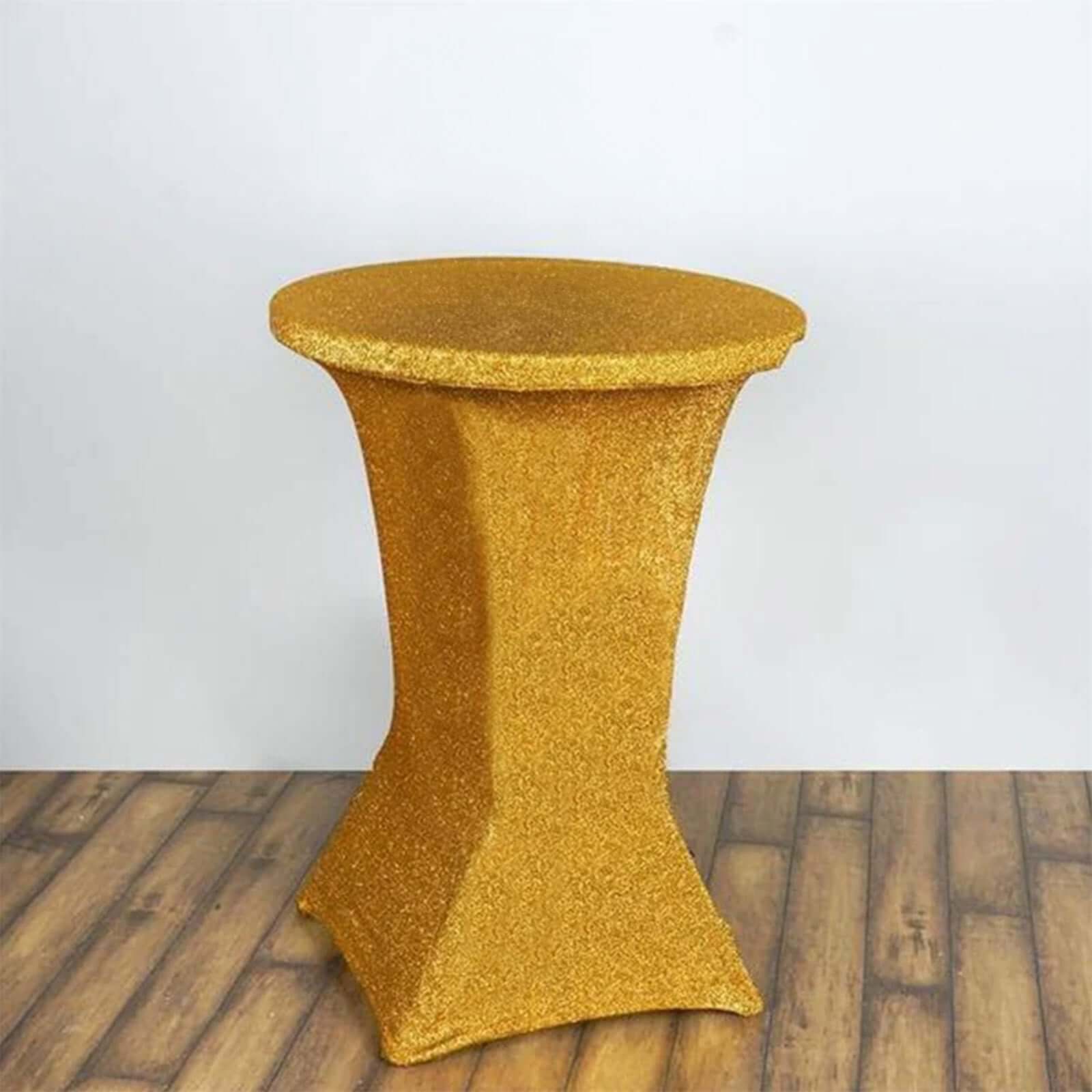 Metallic Spandex 36" Fitted Glitter Round Cocktail Table Cover Gold - Polished Stretch Fit for High Top Tables - Image 6