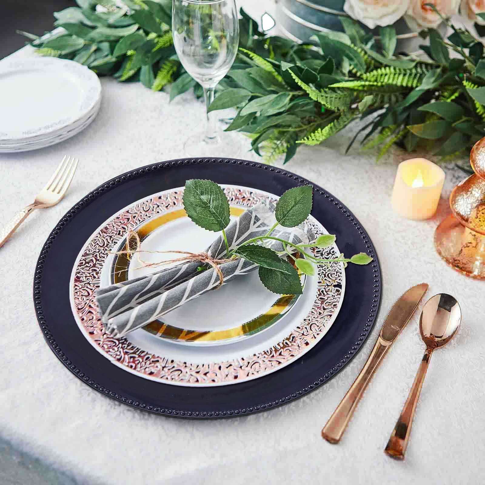 6-Pack Acrylic Round Charger Plates 13" in Navy Blue with Beaded Rim, Dinner Charger Event Tabletop Decor - Image 2
