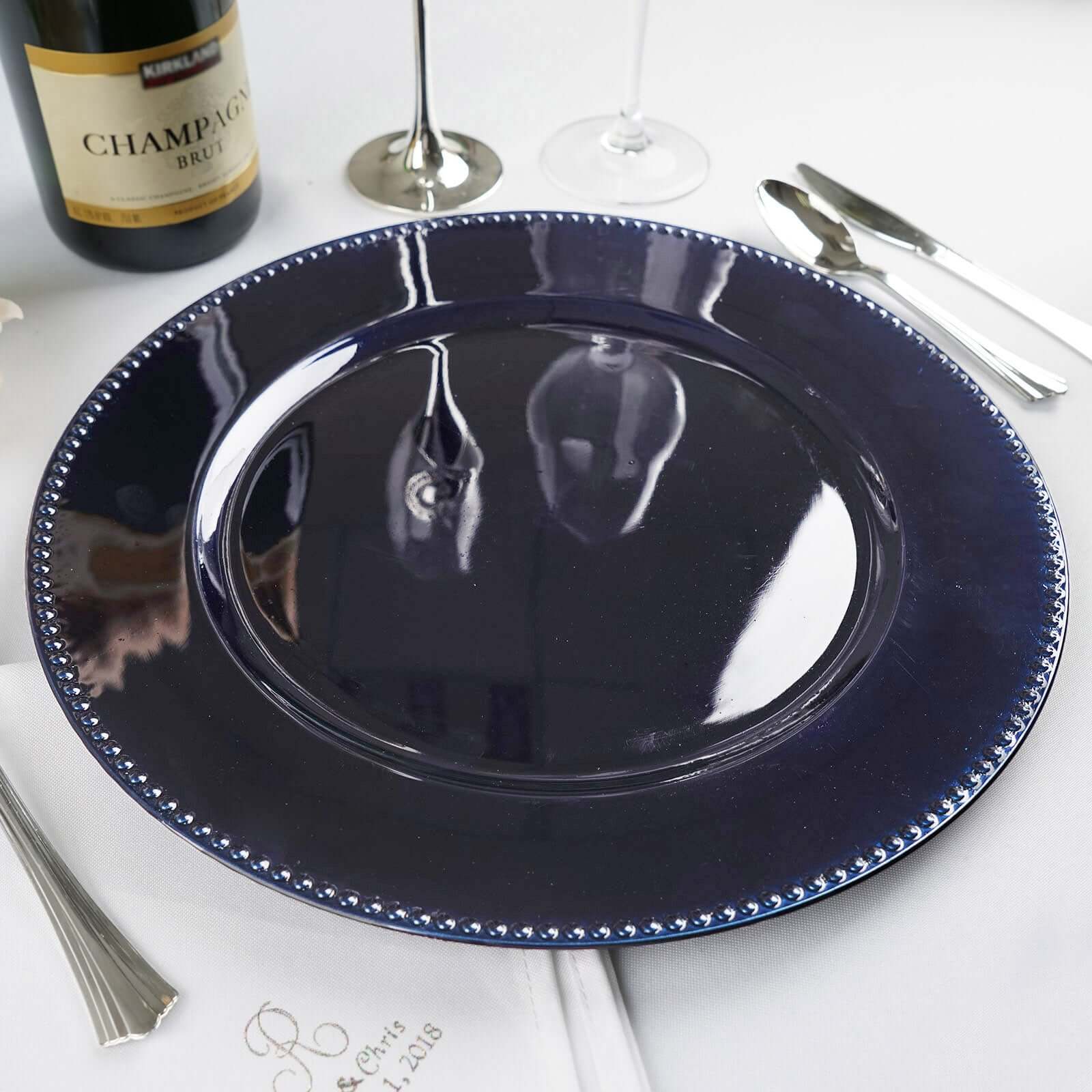 6-Pack Acrylic Round Charger Plates 13" in Navy Blue with Beaded Rim, Dinner Charger Event Tabletop Decor - Image 6