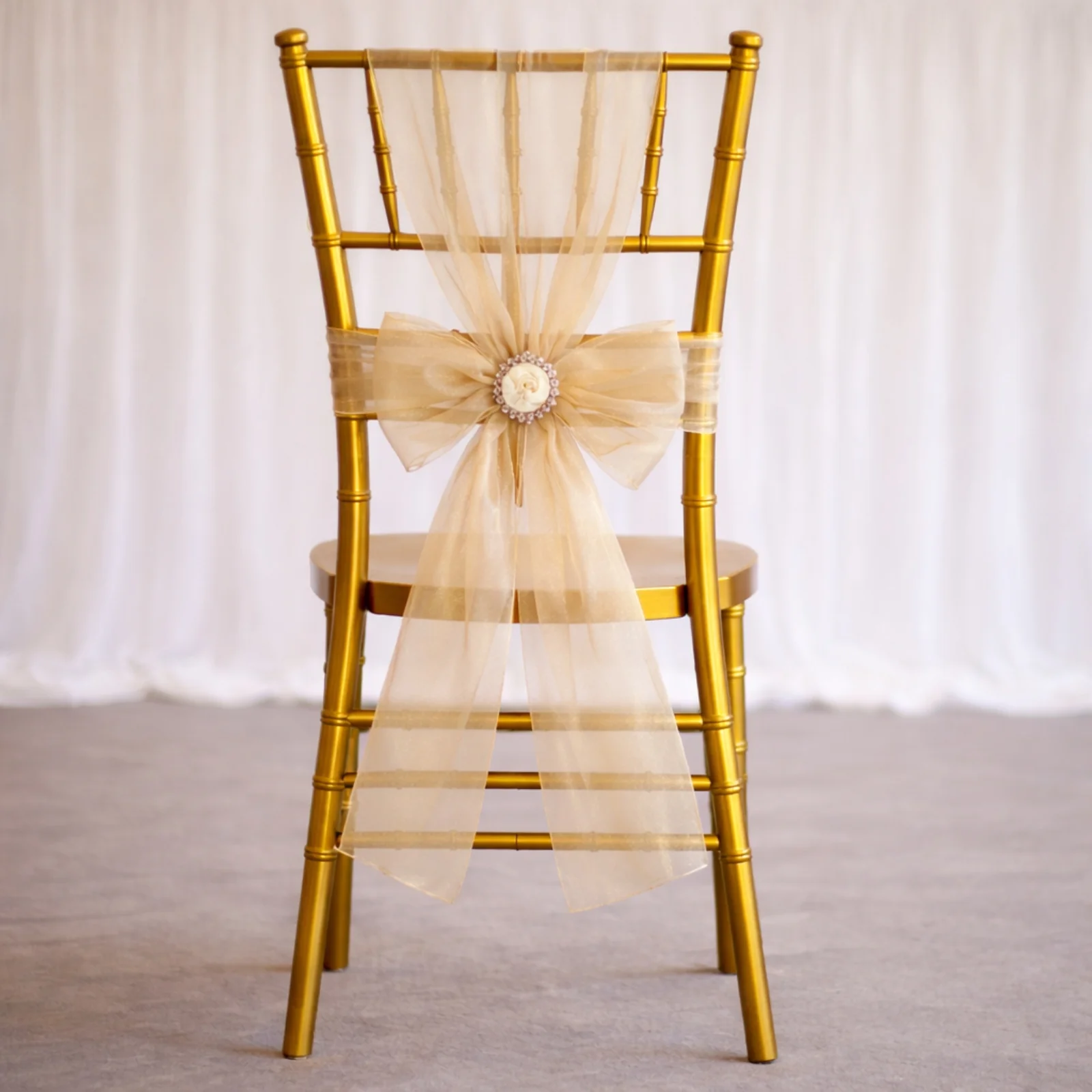 20 Pack Organza Chair Sashes Champagne 6"x108" – Reusable Sheer Wedding Chair Bows - Image 2
