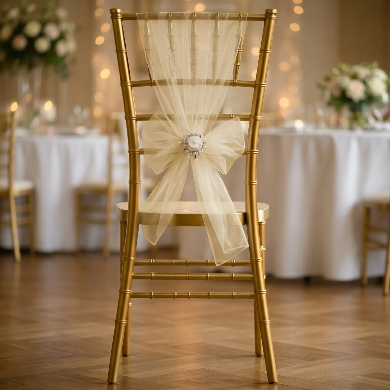 20 Pack Organza Chair Sashes Champagne 6"x108" – Reusable Sheer Wedding Chair Bows - Image 6