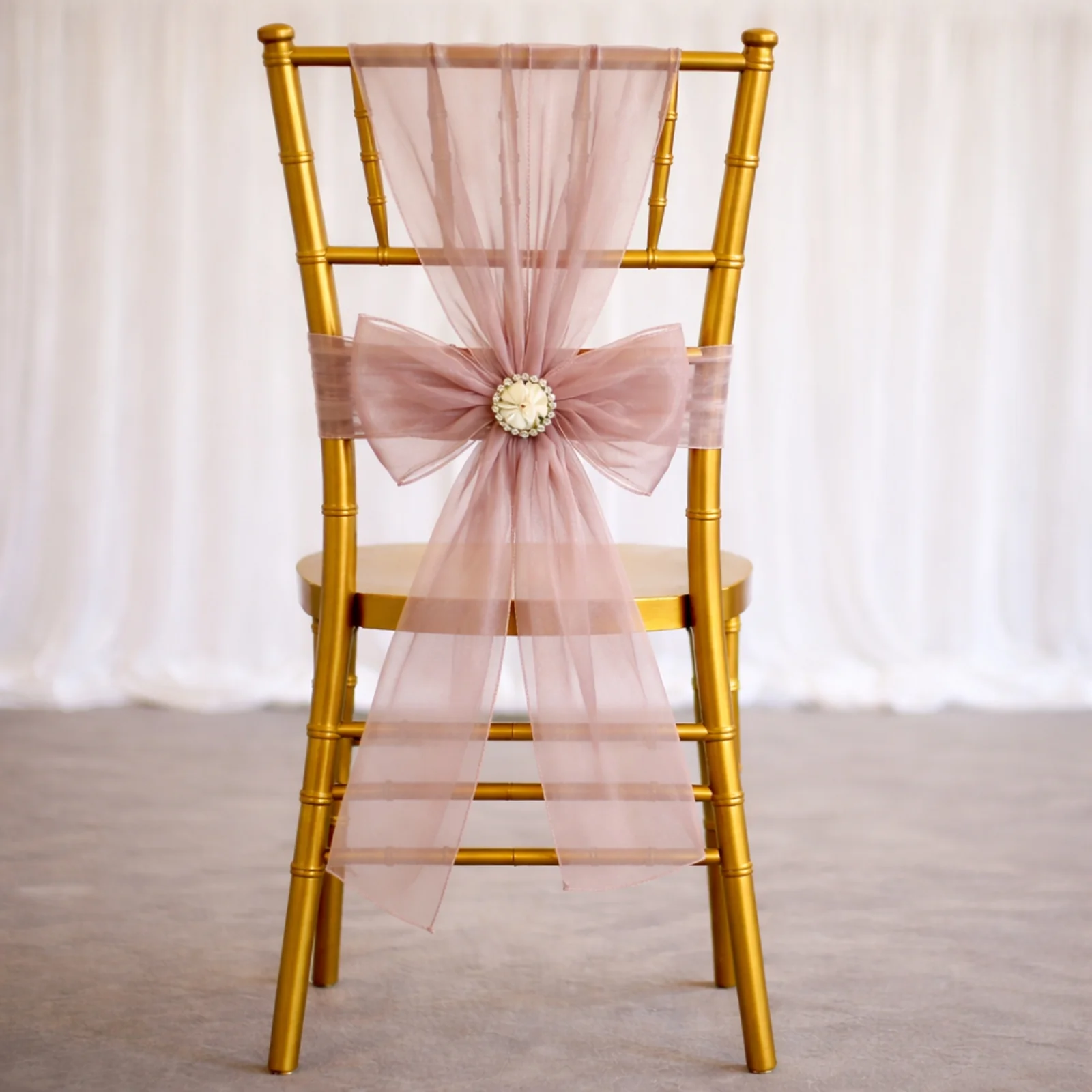 20 Pack Organza Chair Sashes Dusty Rose 6"x108" – Reusable Sheer Wedding Chair Bows - Image 2