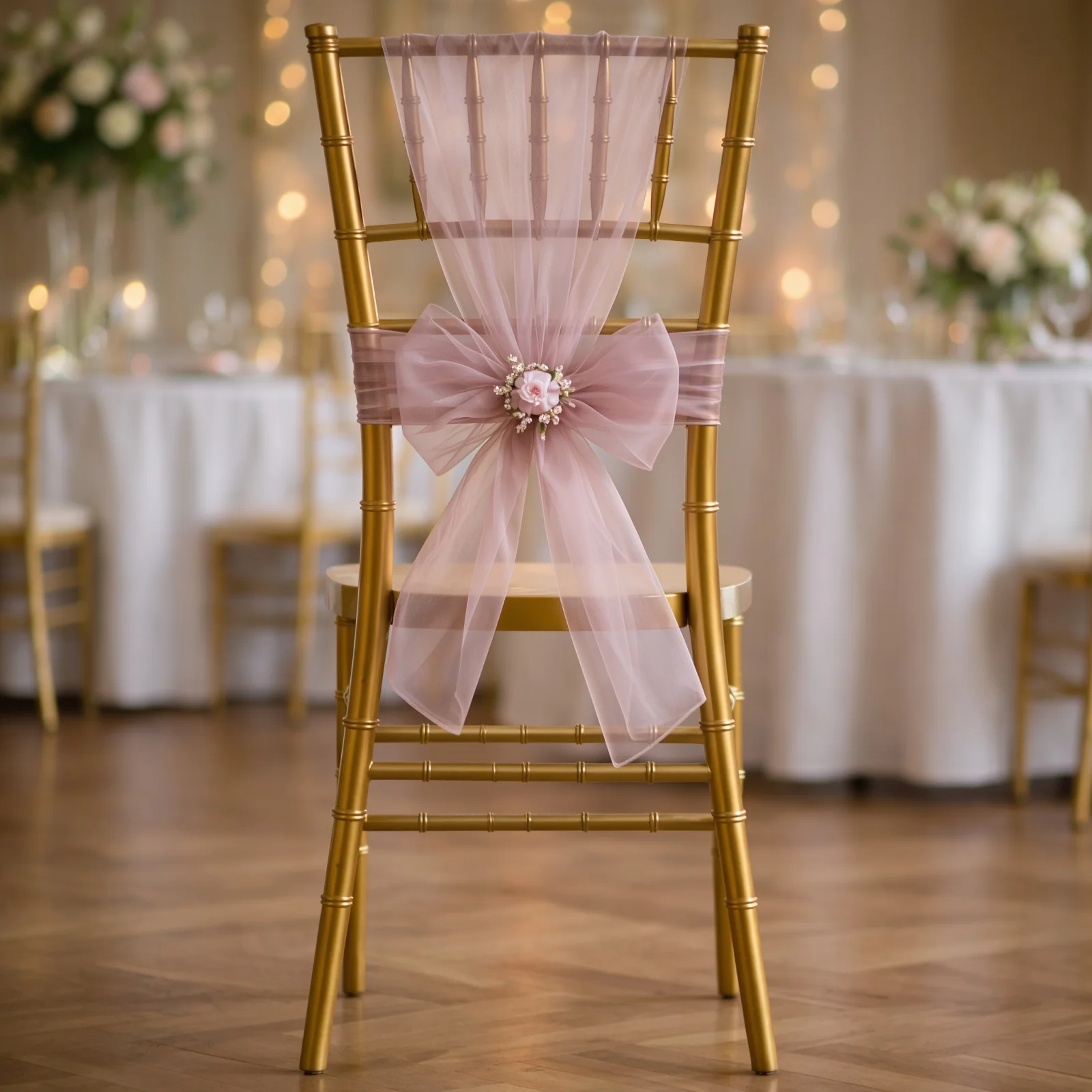 20 Pack Organza Chair Sashes Dusty Rose 6"x108" – Reusable Sheer Wedding Chair Bows - Image 6