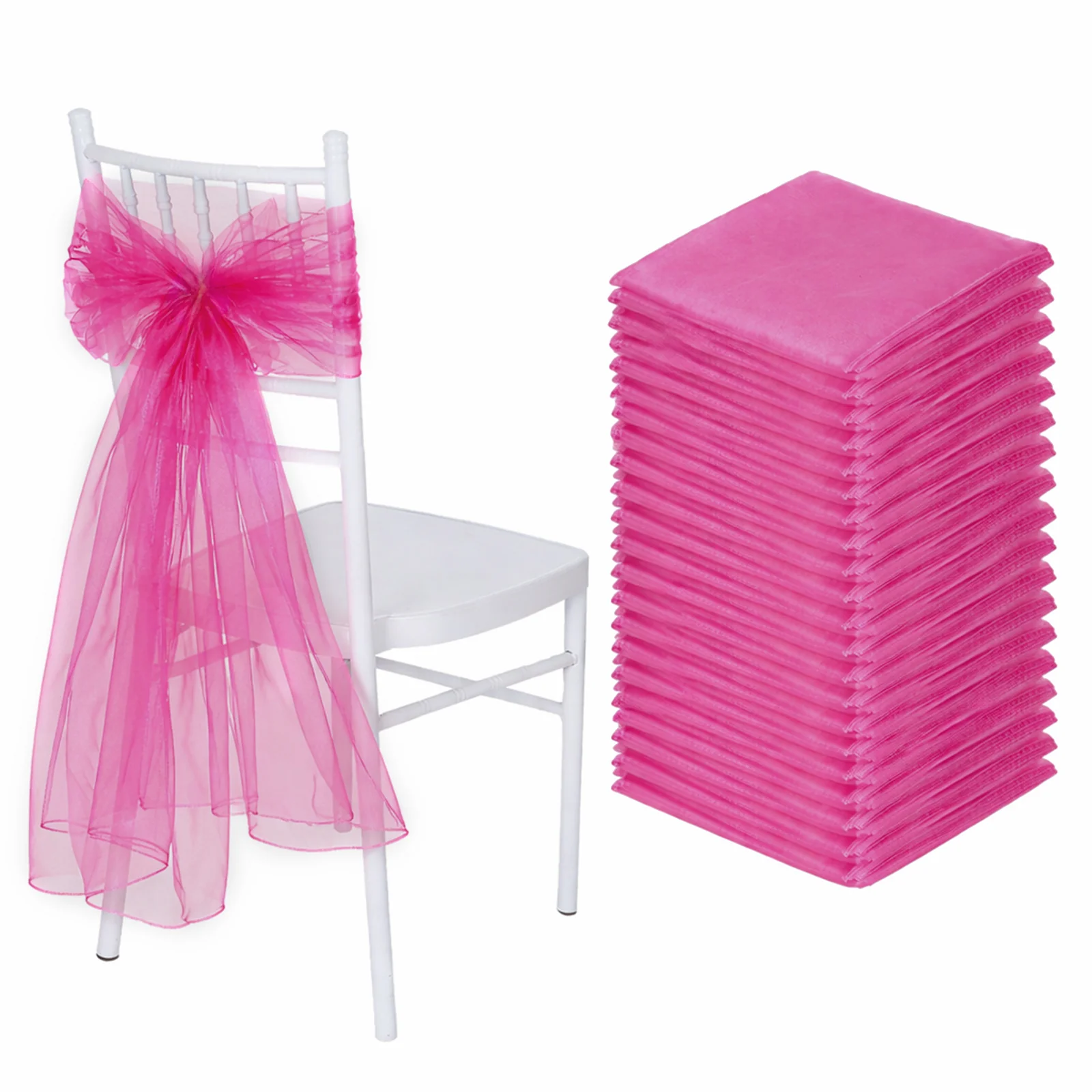 20 Pack Organza Chair Sashes Fuchsia 6"x108" – Reusable Sheer Wedding Chair Bows - Image 2