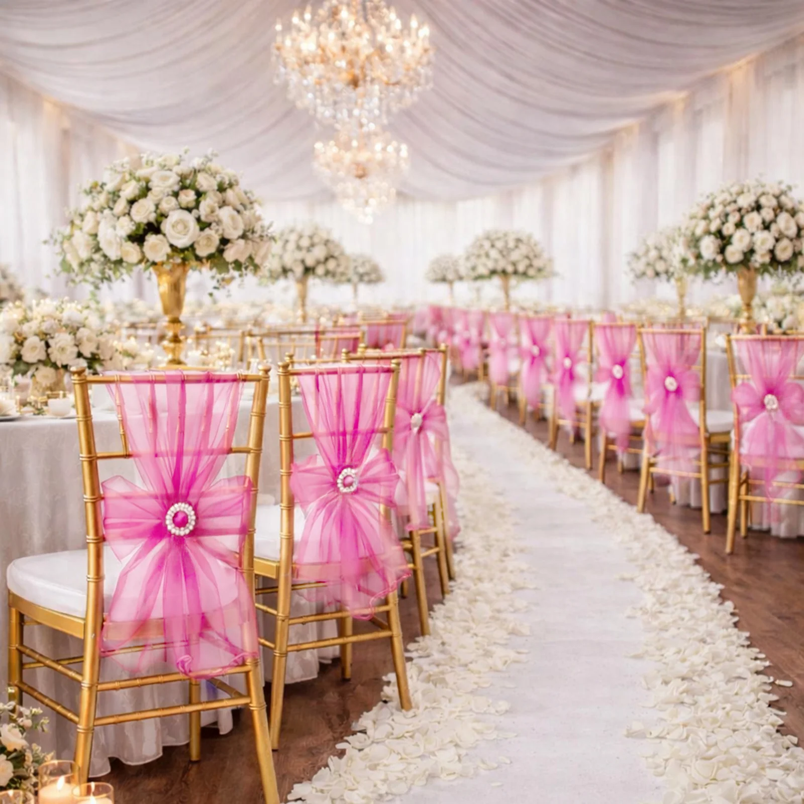 20 Pack Organza Chair Sashes Fuchsia 6"x108" – Reusable Sheer Wedding Chair Bows - Image 3