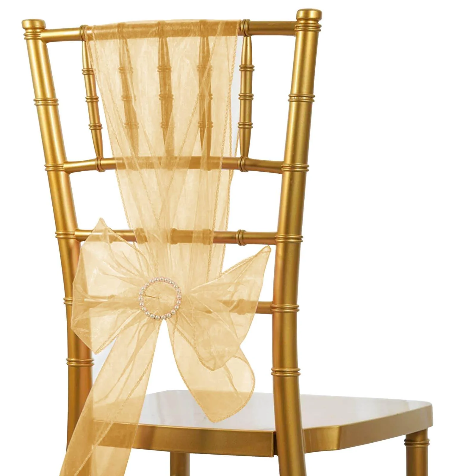 20 Pack Organza Chair Sashes Gold 6"x108" – Reusable Sheer Wedding Chair Bows