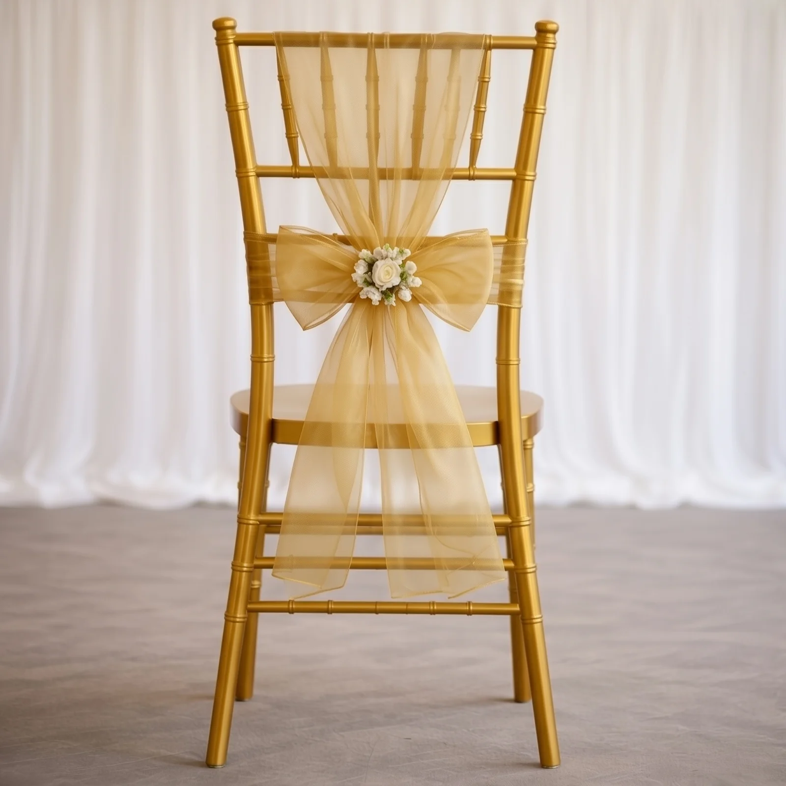 20 Pack Organza Chair Sashes Gold 6"x108" – Reusable Sheer Wedding Chair Bows - Image 2