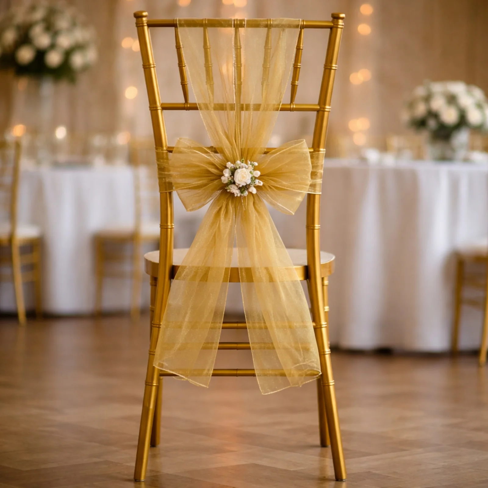 20 Pack Organza Chair Sashes Gold 6"x108" – Reusable Sheer Wedding Chair Bows - Image 7