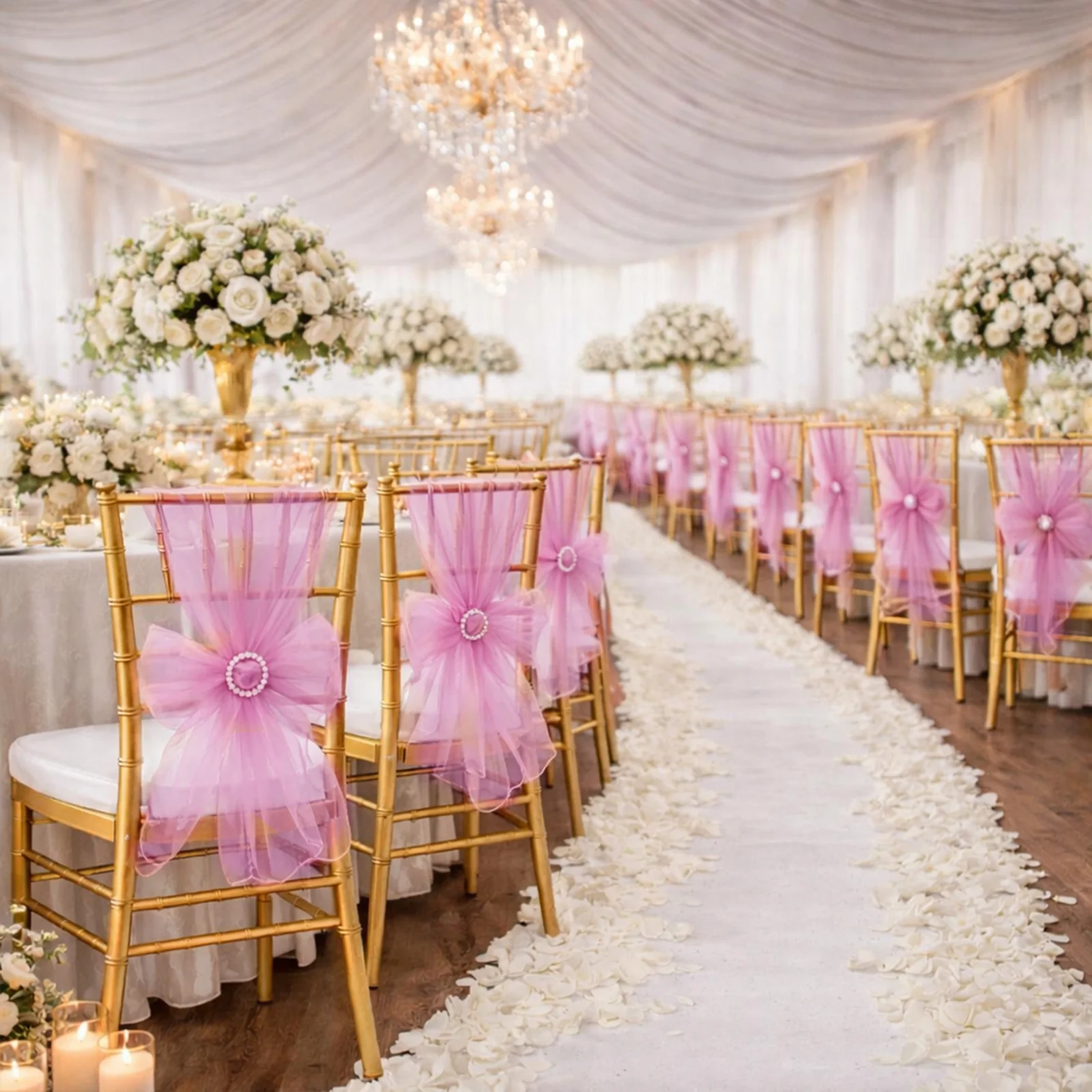 20 Pack Organza Chair Sashes Pink 6"x108" – Reusable Sheer Wedding Chair Bows - Image 3