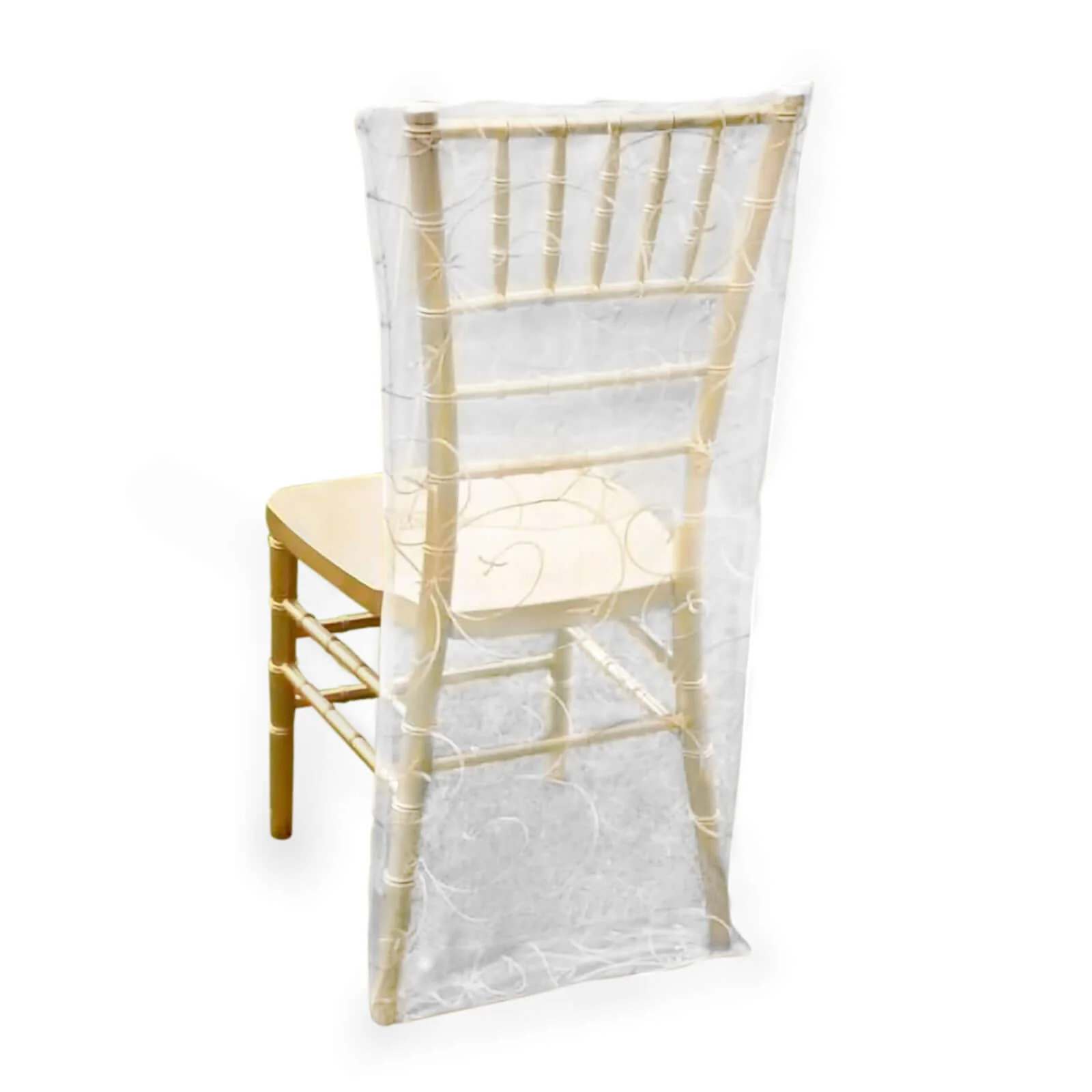 Organza Chair Slipcover with Satin Embroidery for Chiavari Chairs Silver - Chair Back Cover - Image 4