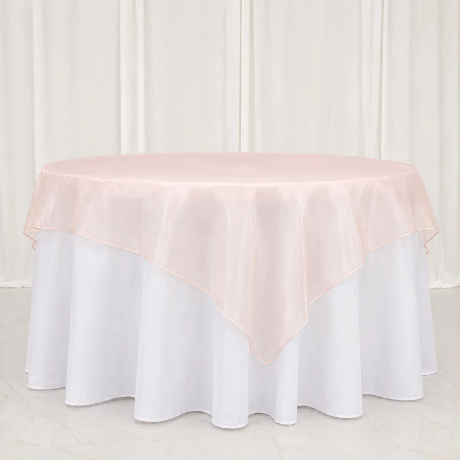 10 Pack Blush Organza Table Overlay 72"x72" - Sheer Table Topper