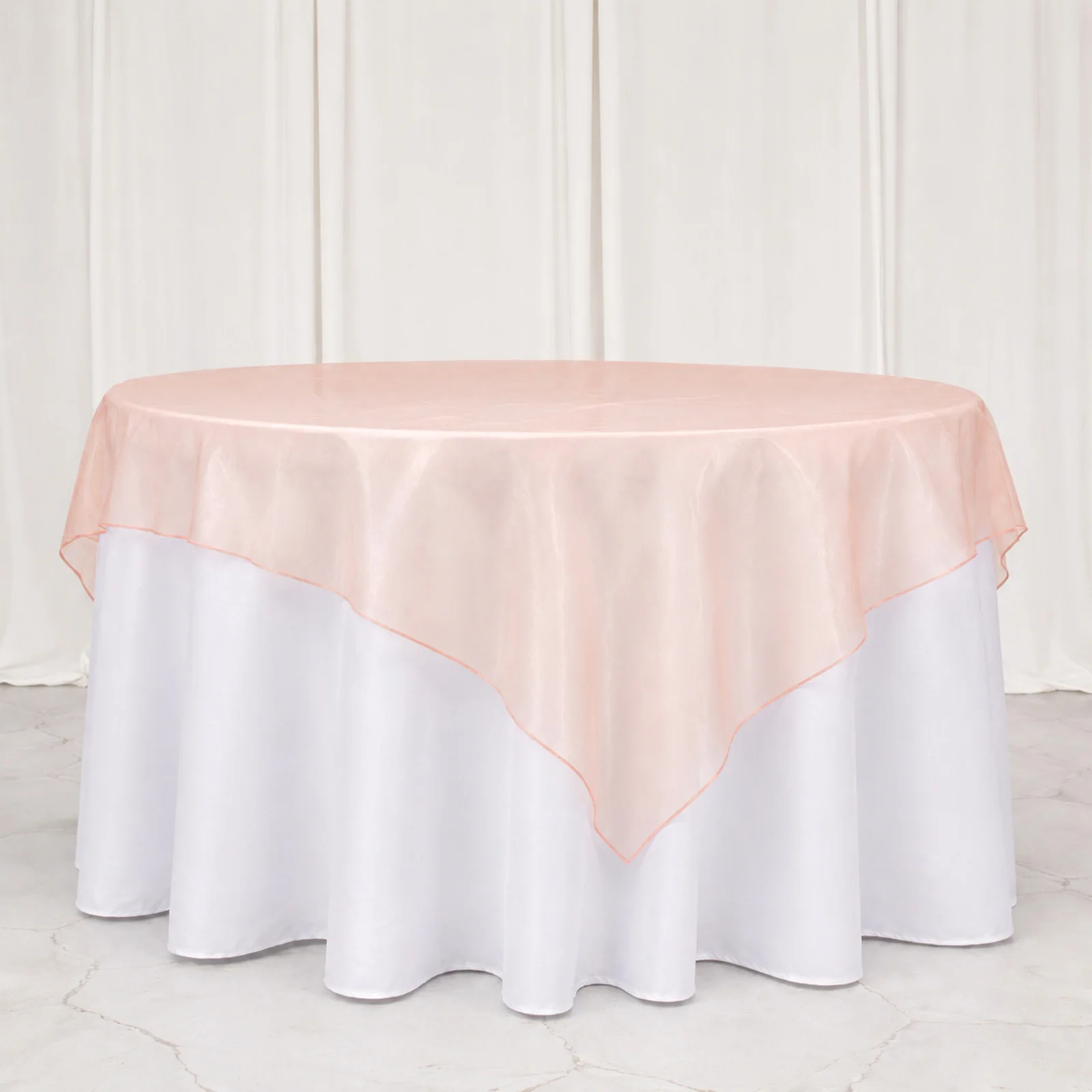10 Pack Blush Organza Table Overlay 72"x72" - Sheer Table Topper - Image 3