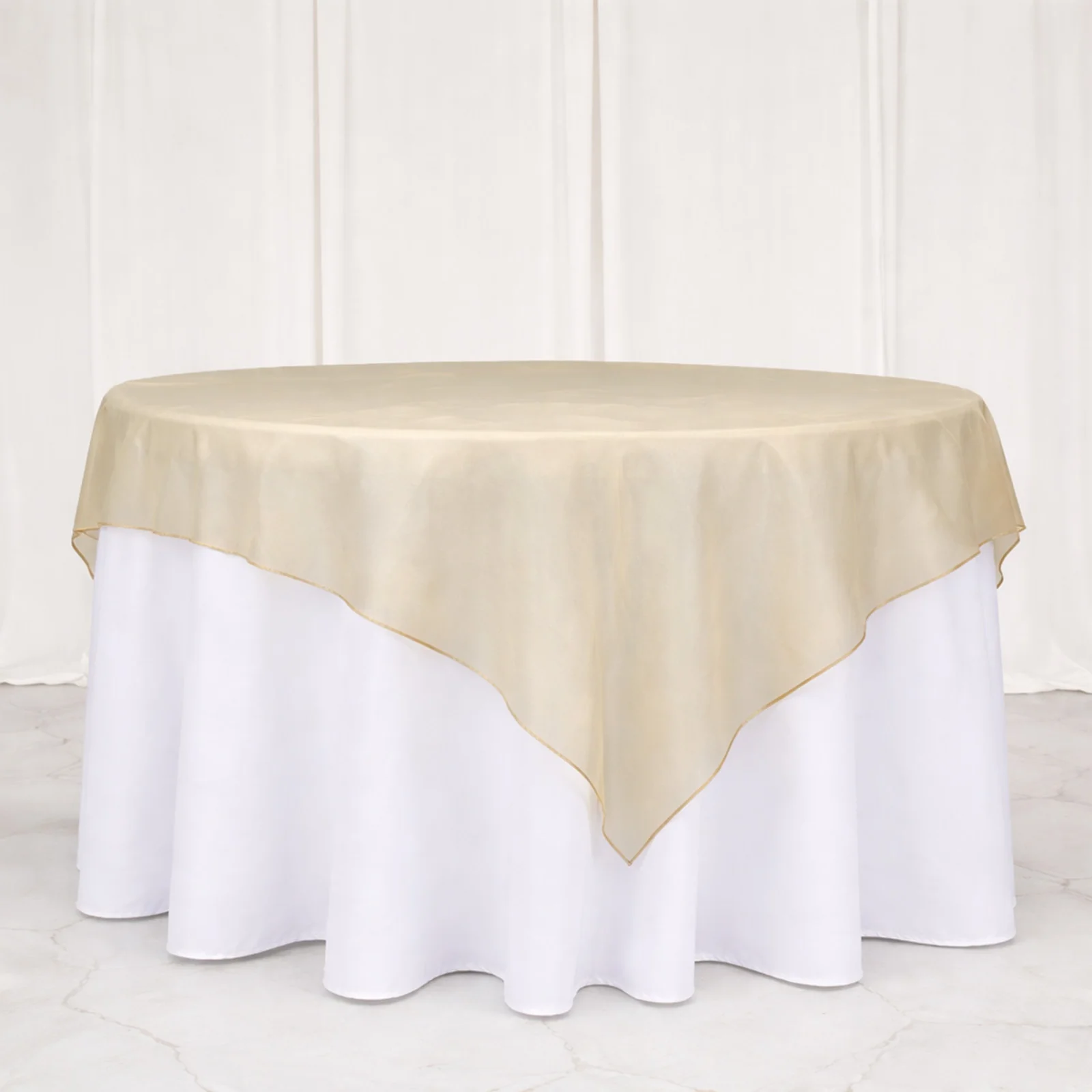 10 Pack Gold Organza Table Overlay 72"x72" - Sheer Table Topper - Image 3