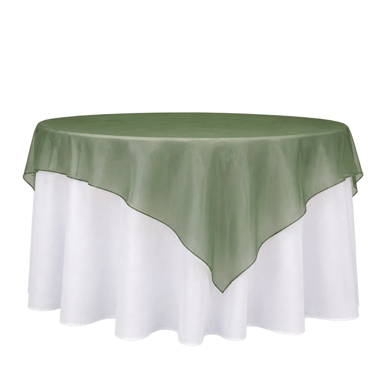 10 Pack Dusty Sage Green Organza Table Overlay 72"x72" - Sheer Table Topper - Image 2