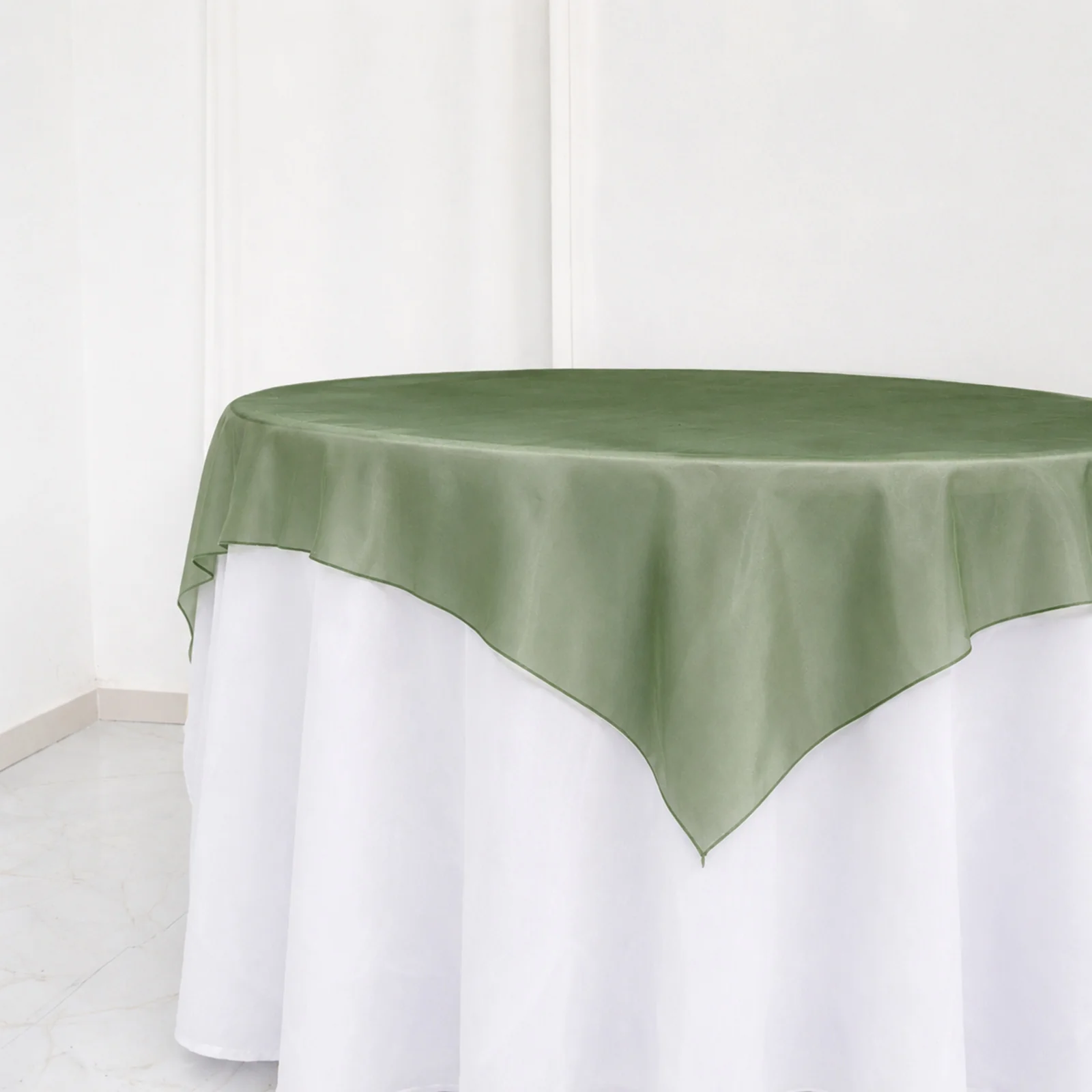 10 Pack Dusty Sage Green Organza Table Overlay 72"x72" - Sheer Table Topper - Image 8