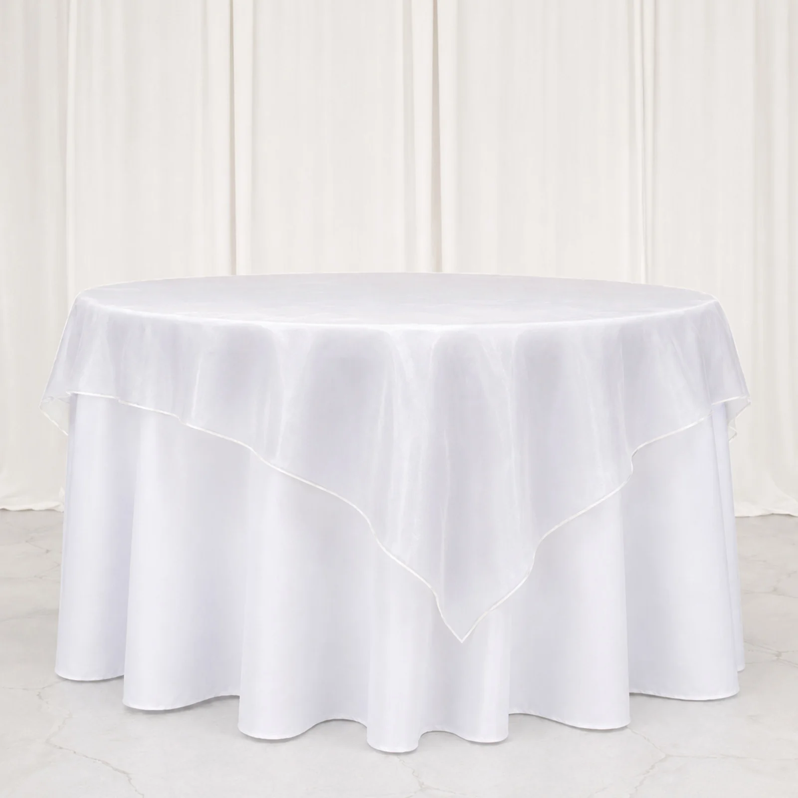 10 Pack White Organza Table Overlay 72"x72" - Sheer Table Topper - Image 3