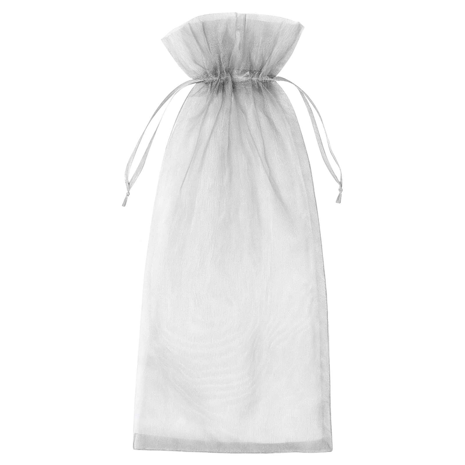 100 Pack Silver Organza Wine Gift Bags with Drawstring, 6" x 15" – Wedding Party Bottle Favor Bags - Image 2