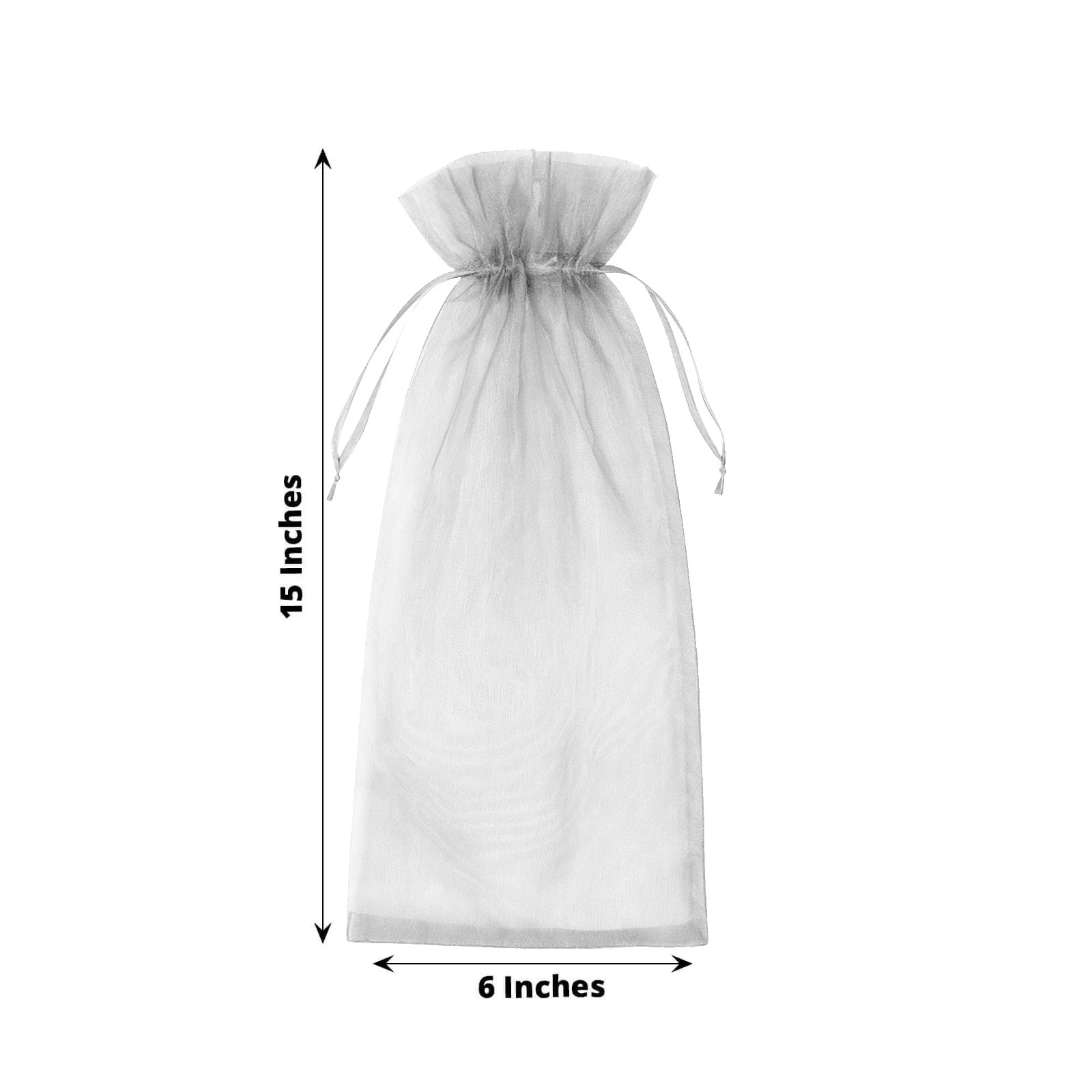 100 Pack Silver Organza Wine Gift Bags with Drawstring, 6" x 15" – Wedding Party Bottle Favor Bags - Image 3