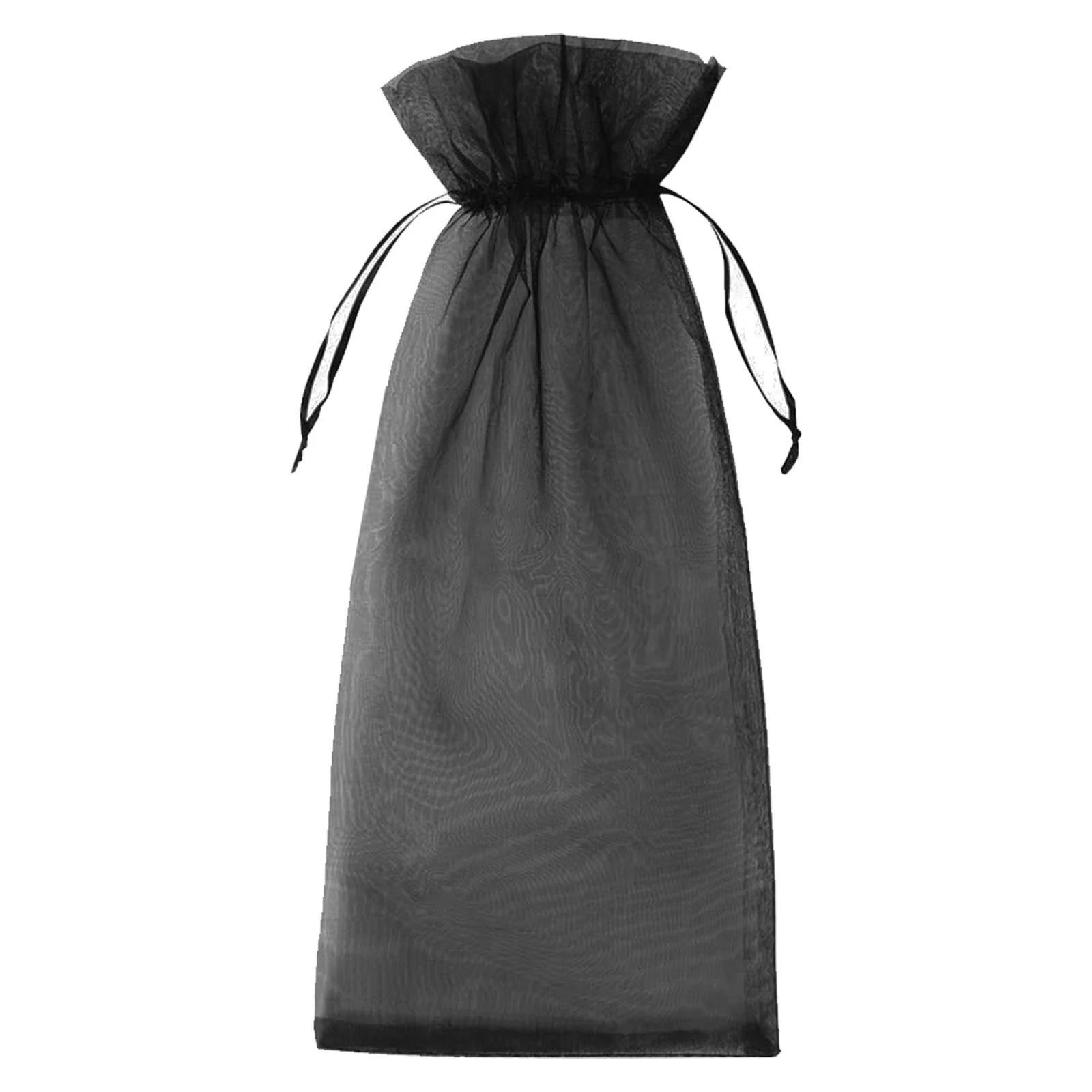 100 Pack Black Organza Wine Gift Bags with Drawstring, 6" x 15" – Wedding Party Bottle Favor Bags - Image 2