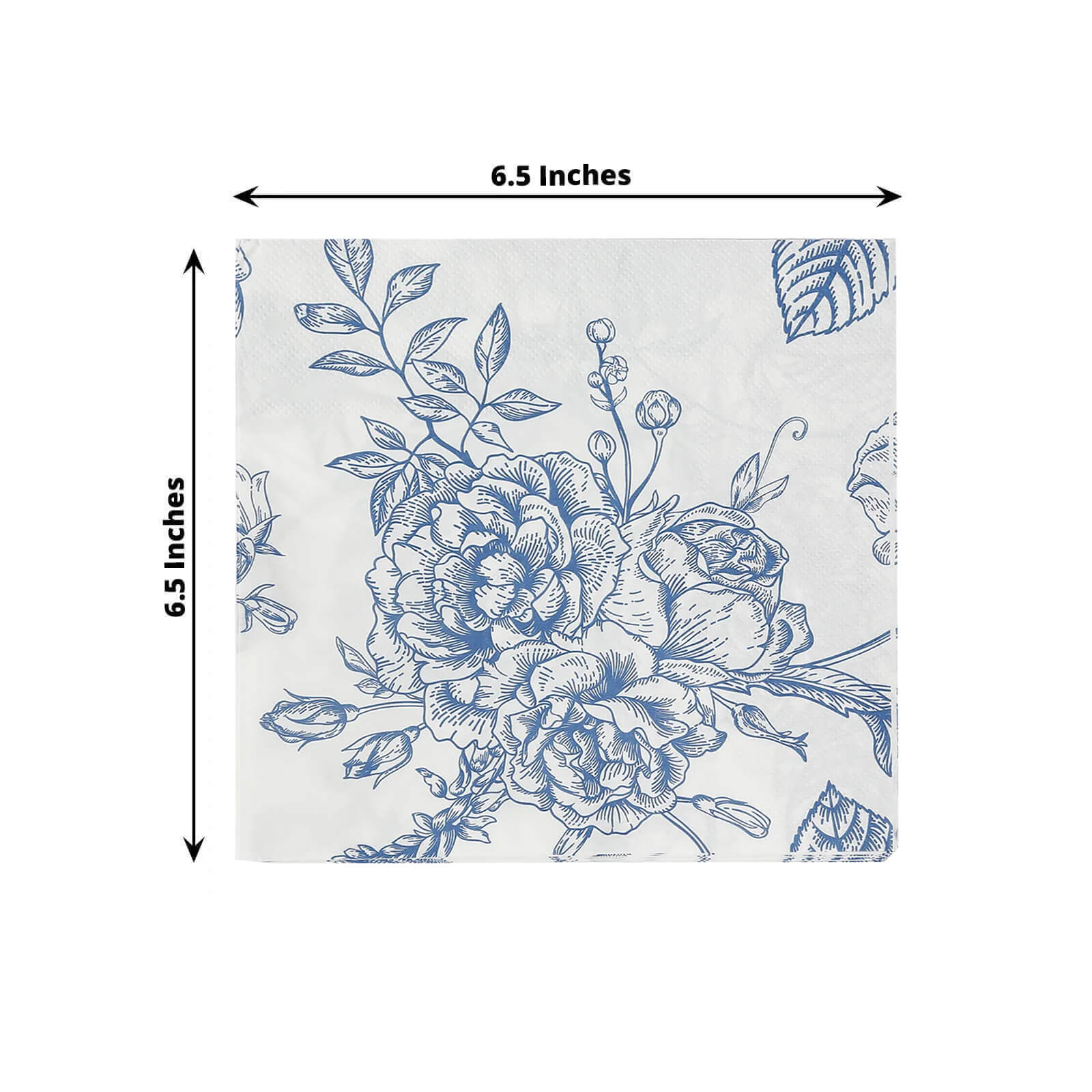 50 Pack 2-Ply Paper Beverage Napkins in Matte Blue and White French Toile Floral Pattern, Highly Absorbent Soft Disposable Cocktail Napkins - Image 3