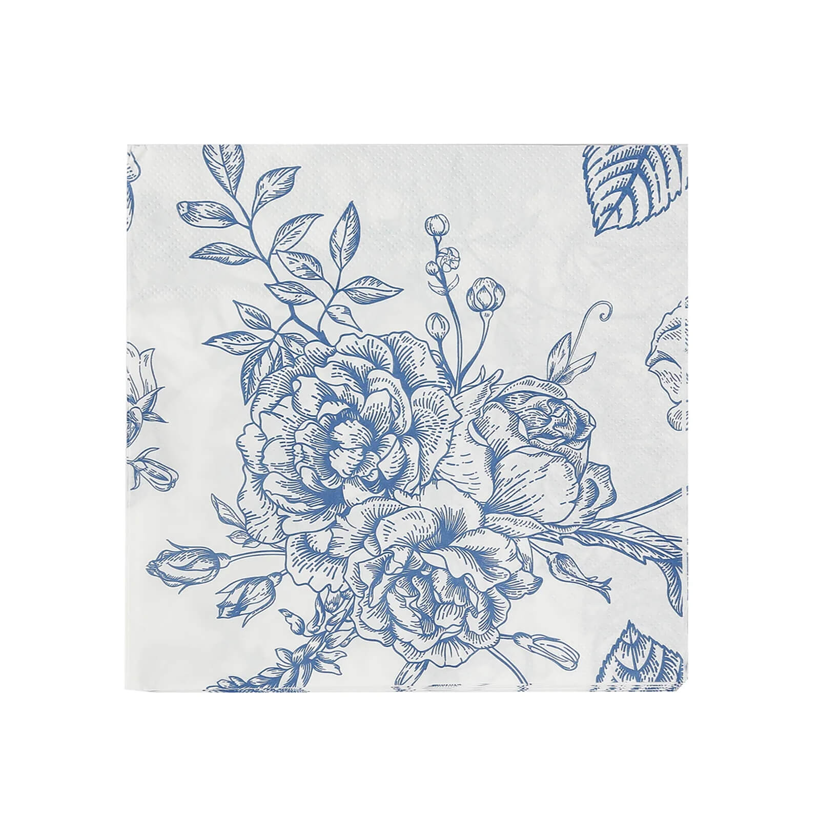 50 Pack 2-Ply Paper Beverage Napkins in Matte Blue and White French Toile Floral Pattern, Highly Absorbent Soft Disposable Cocktail Napkins - Image 7