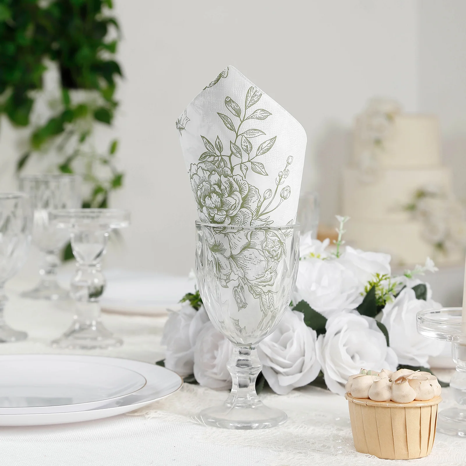 50 Pack 2-Ply Paper Beverage Napkins in Matte Sage Green and White French Toile Floral Pattern, Highly Absorbent Soft Disposable Cocktail Napkins - Image 6