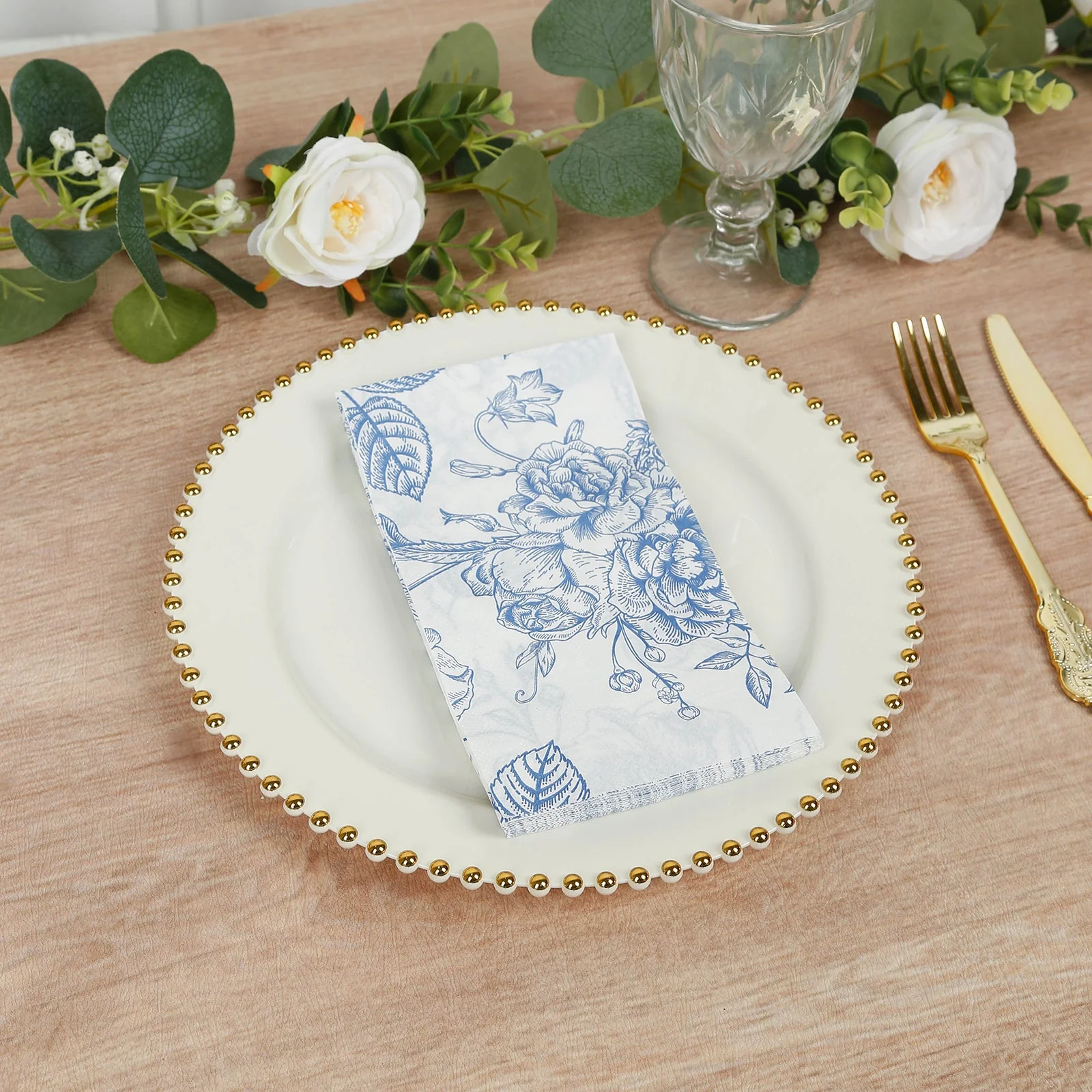 50-Pack Paper Dinner Napkins White with Matte Blue French Toile Floral Pattern 2-Ply - Stylish Disposable Napkins for Events - Image 6