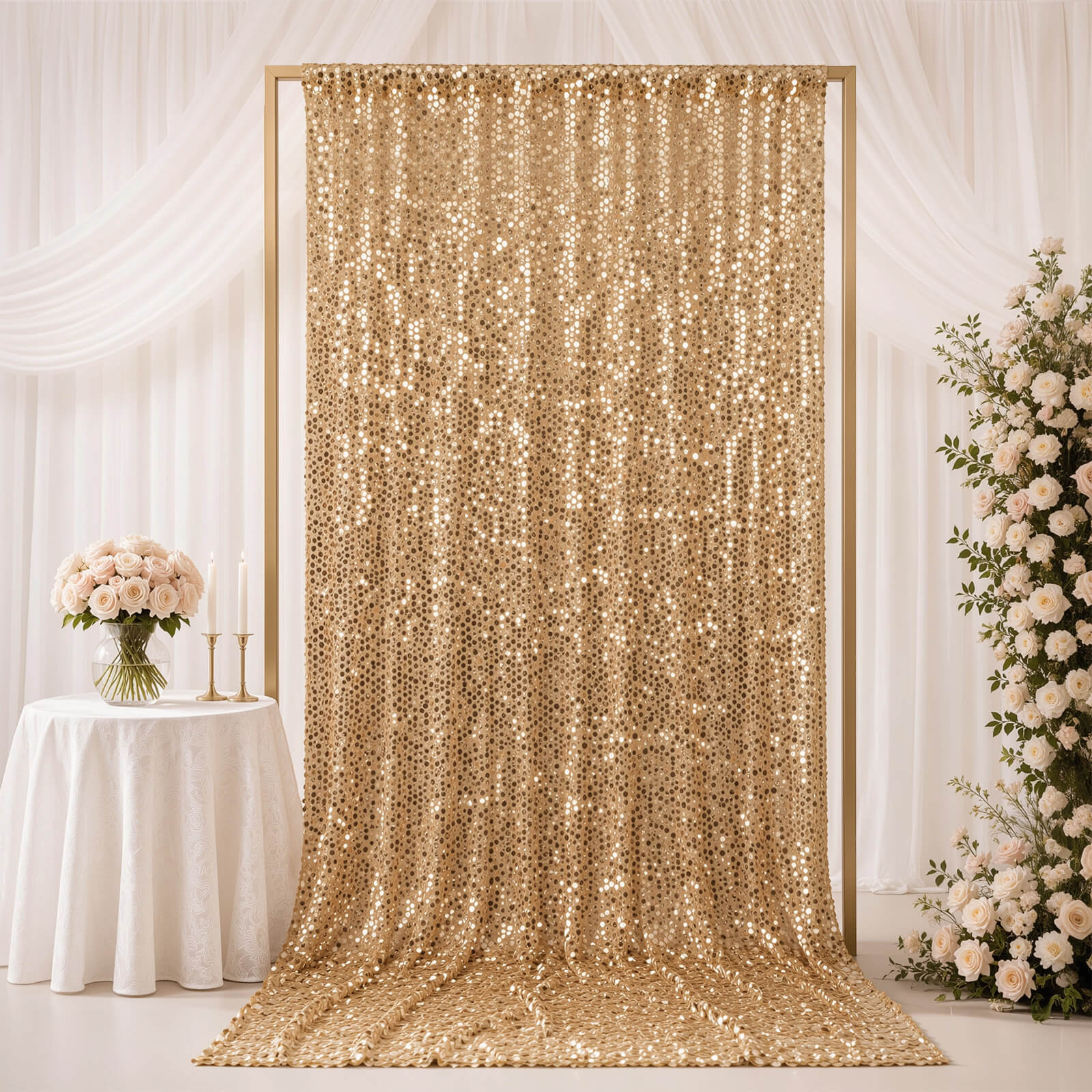 Gold Large Payette Sequin Backdrop Curtain 5ft x 12ft - Big Round Sequin Event Photography Panel with Rod Pocket - Image 3