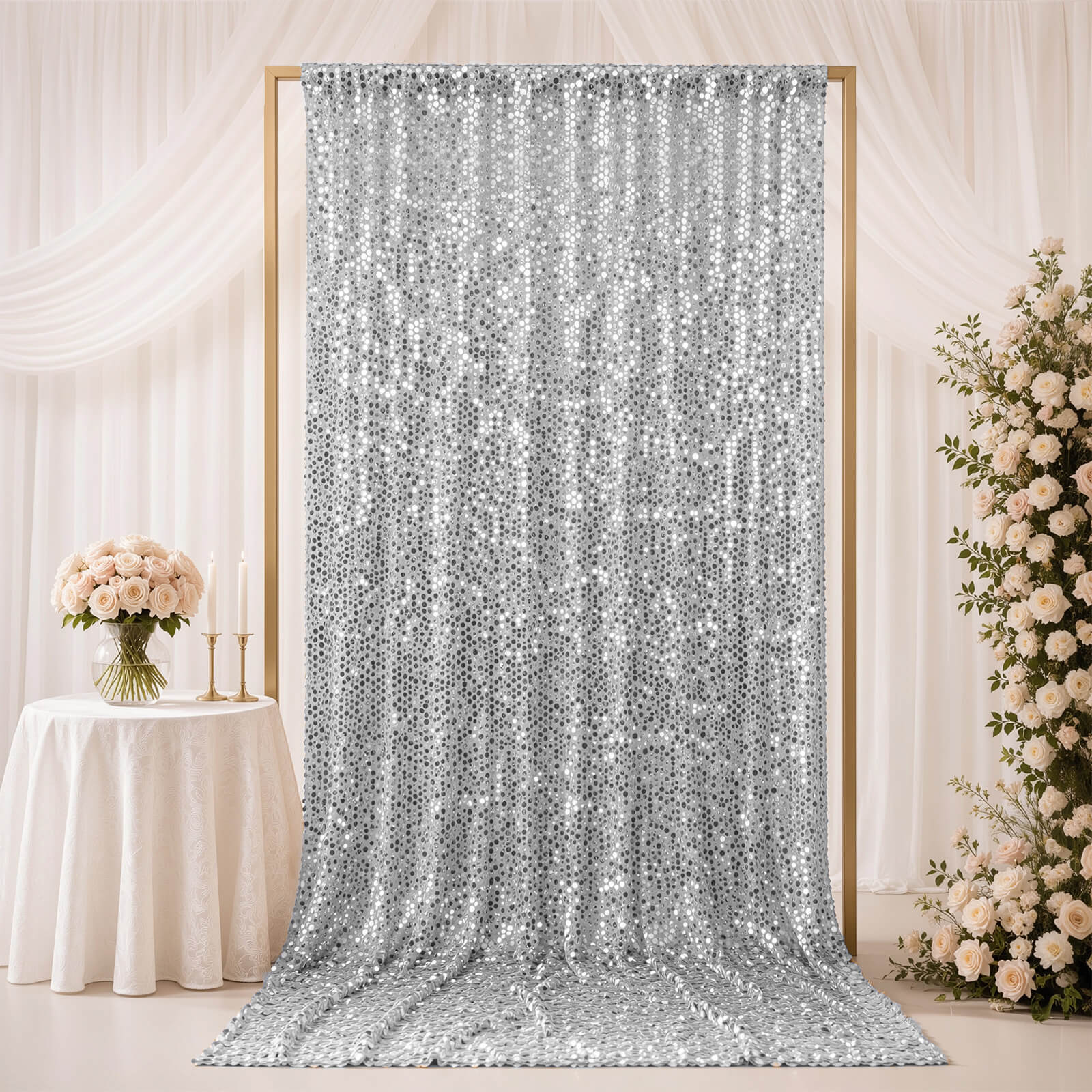 Silver Large Payette Sequin Backdrop Curtain 5ft x 12ft - Big Round Sequin Event Photography Panel with Rod Pocket - Image 3