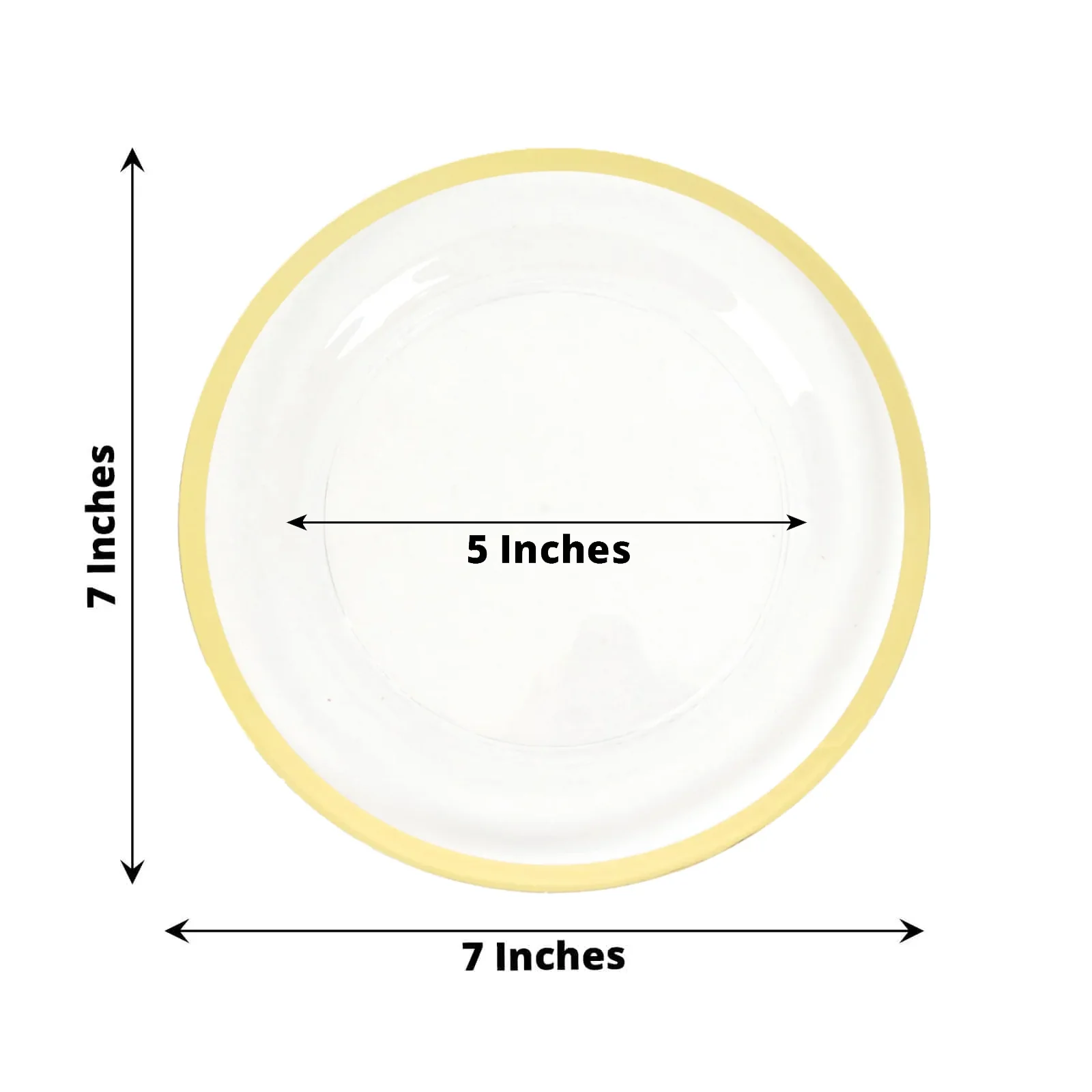 10-Pack Plastic 7" Round Appetizer Plates in Clear with Gold Rim - Sleek Disposable Salad Plates for Banquets & Special Occasions - Image 2