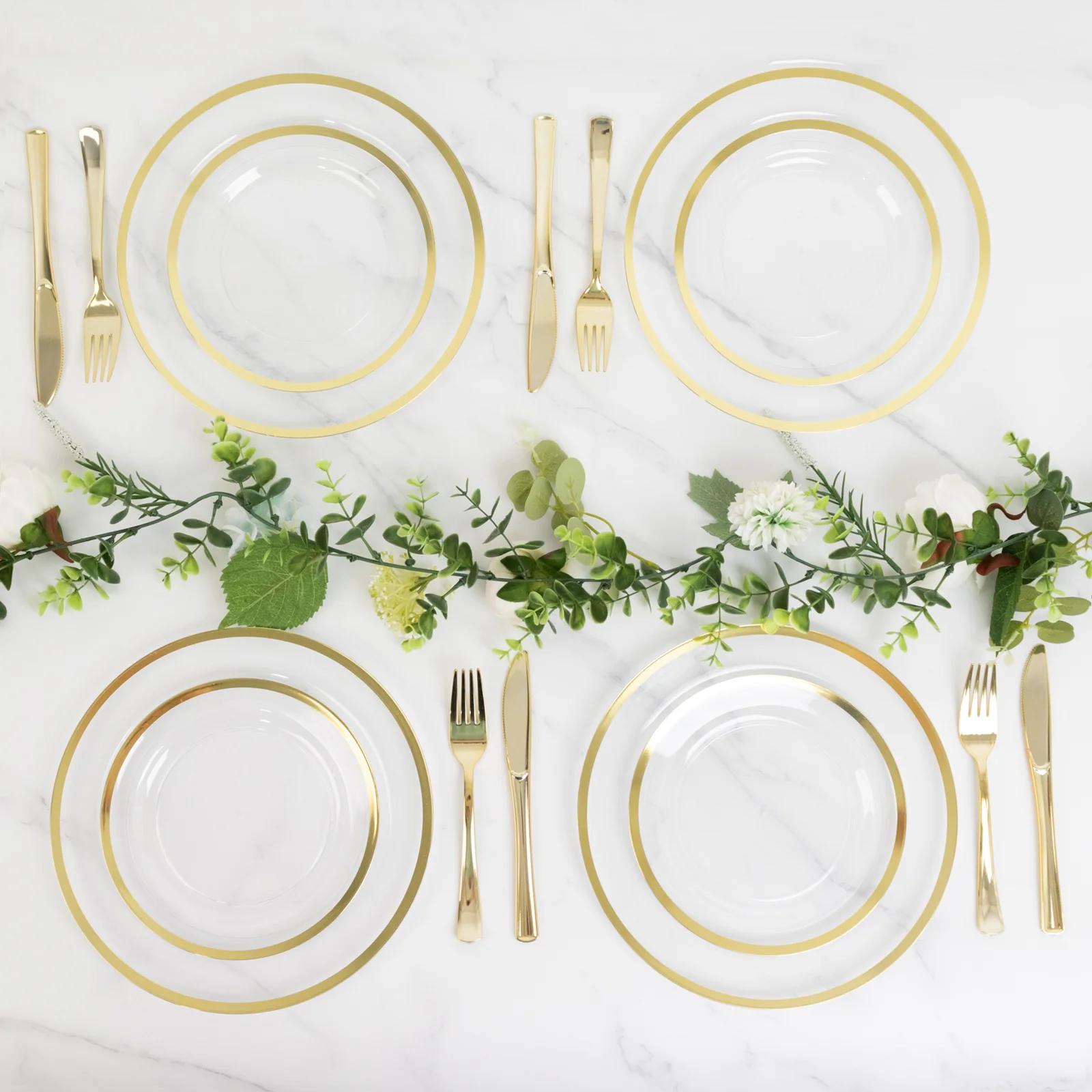 10-Pack Plastic 7" Round Appetizer Plates in Clear with Gold Rim - Sleek Disposable Salad Plates for Banquets & Special Occasions - Image 4