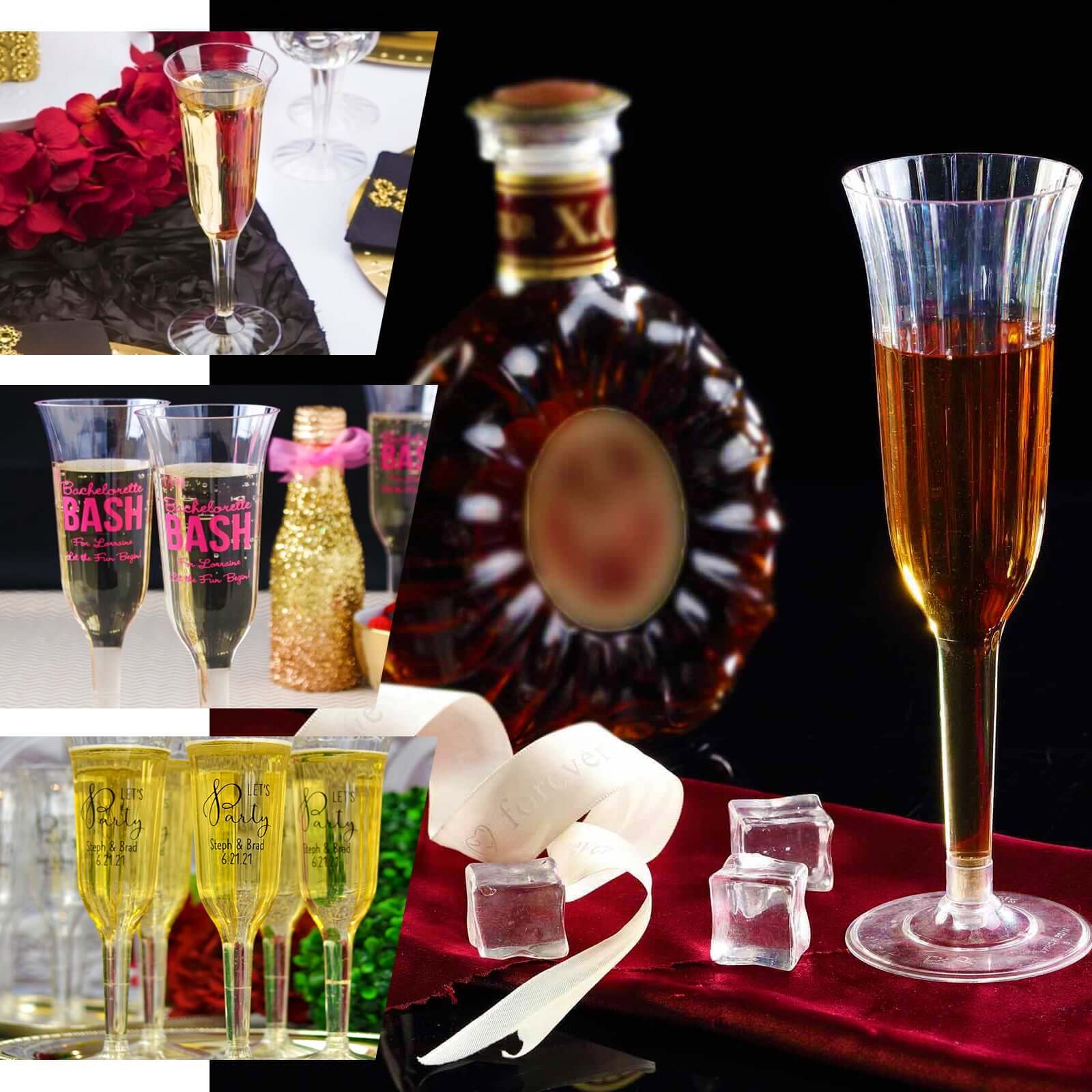 24-Pack Plastic Champagne Flutes Clear Gold Glitter Flared Design - Lightweight Disposable Toasting Glasses 6oz - Image 6