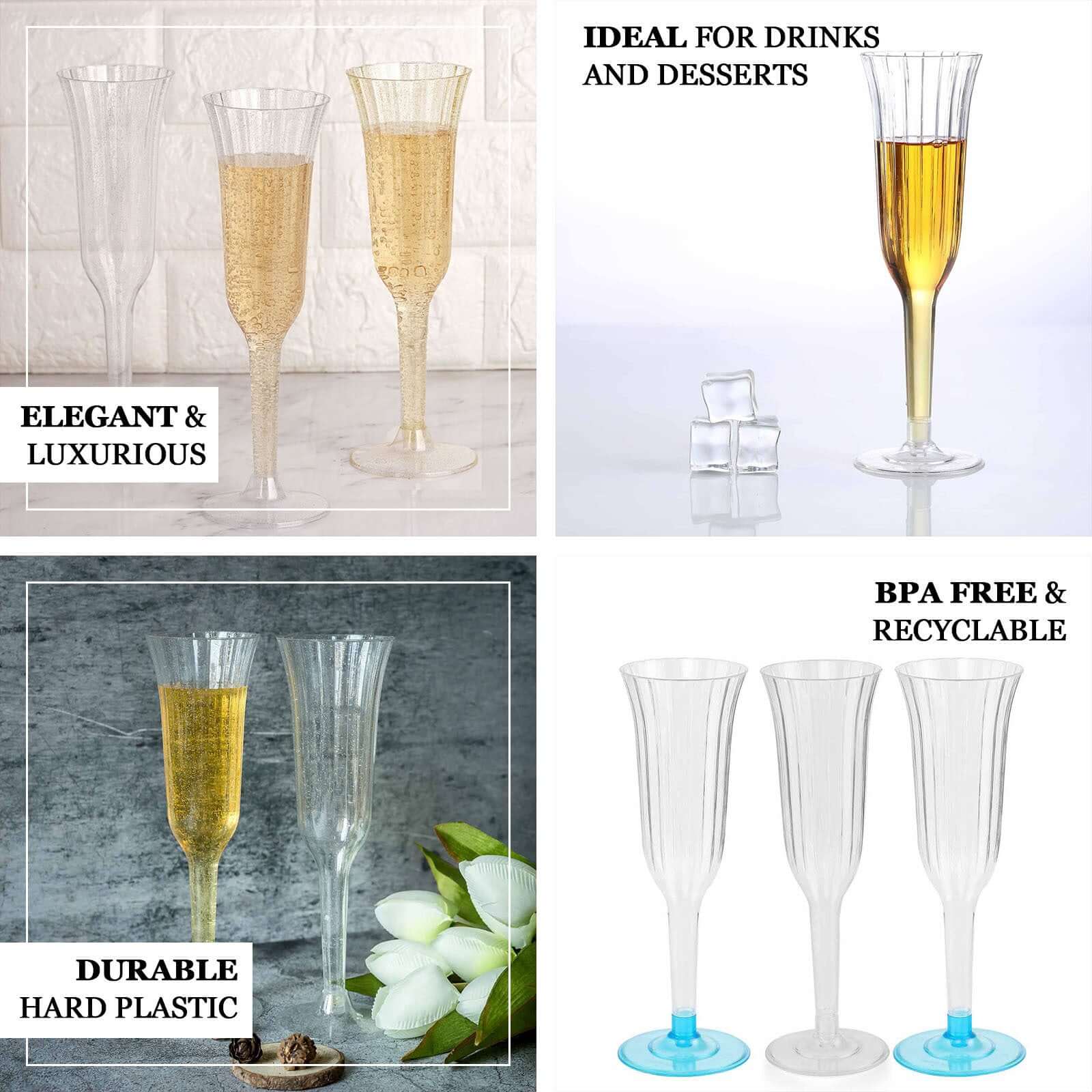 24-Pack Plastic Champagne Flutes Clear Flared Design - Lightweight Disposable Toasting Glasses 6oz - Image 5