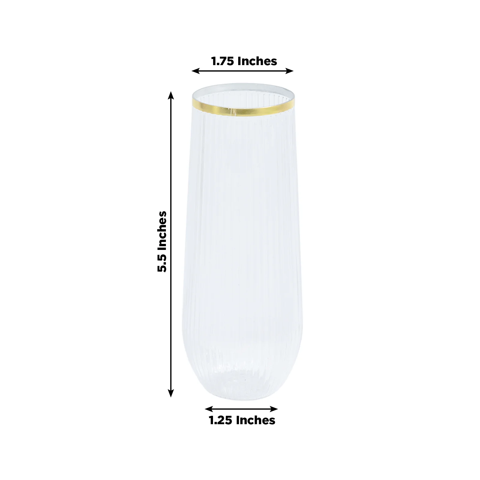12 Pack 9oz Stemless Plastic Champagne Flutes – Clear with Gold Rim – Ribbed Reusable Lightweight Disposable Toasting Glasses - Image 3