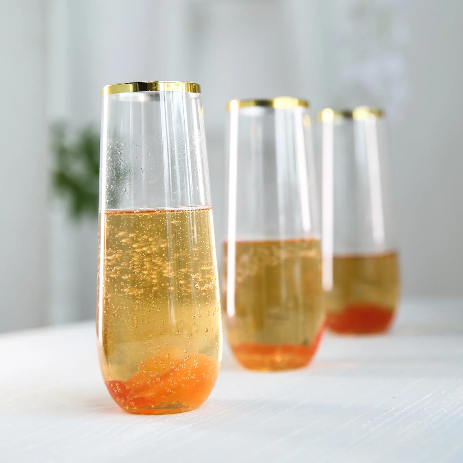 12 Pack Plastic Champagne Glasses in Clear with Gold Rim, Reusable Lightweight Champagne Flutes 9oz - Image 3