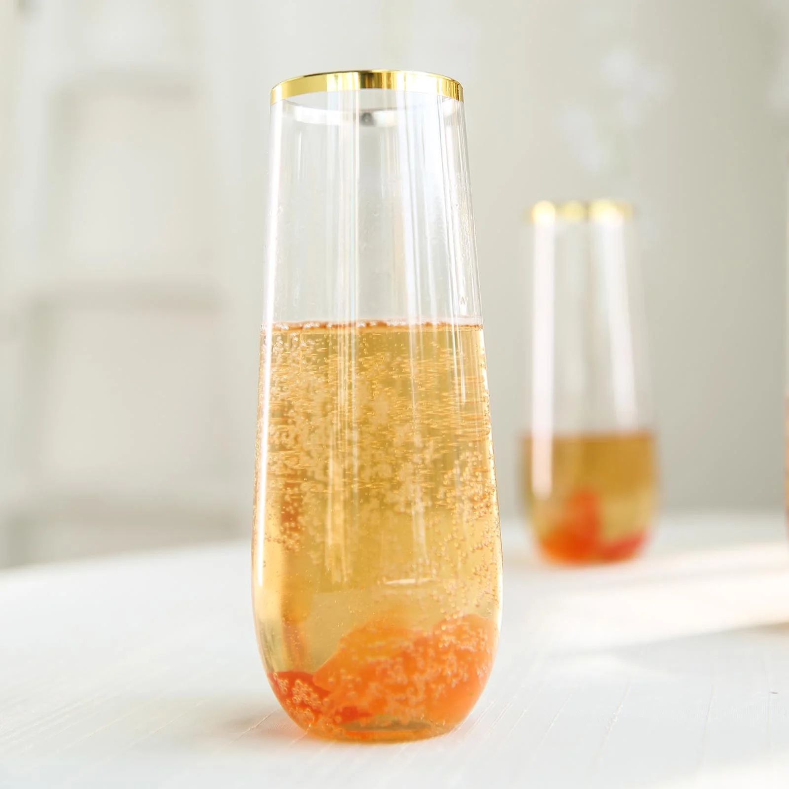 12 Pack Plastic Champagne Glasses in Clear with Gold Rim, Reusable Lightweight Champagne Flutes 9oz - Image 4