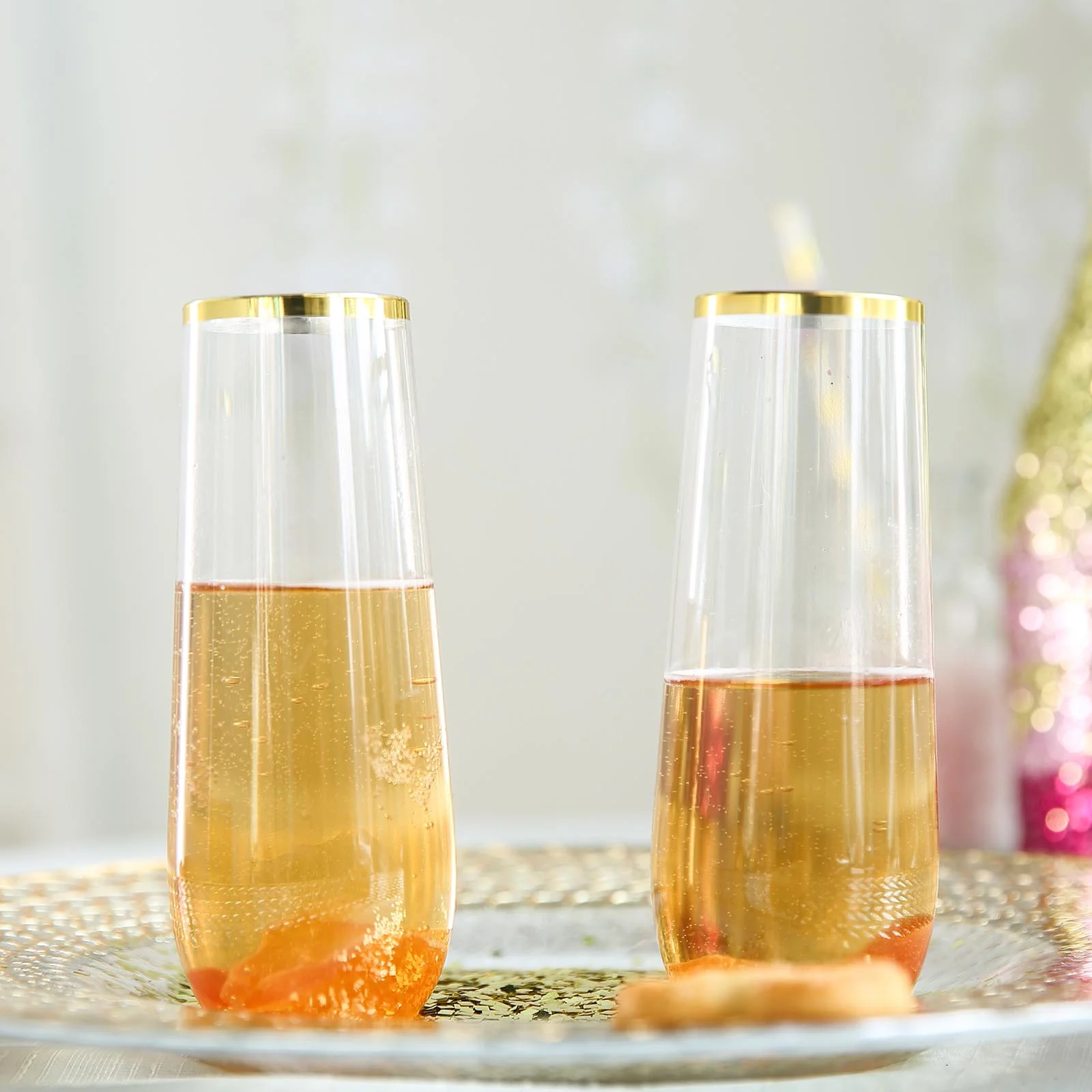12 Pack Plastic Champagne Glasses in Clear with Gold Rim, Reusable Lightweight Champagne Flutes 9oz - Image 5