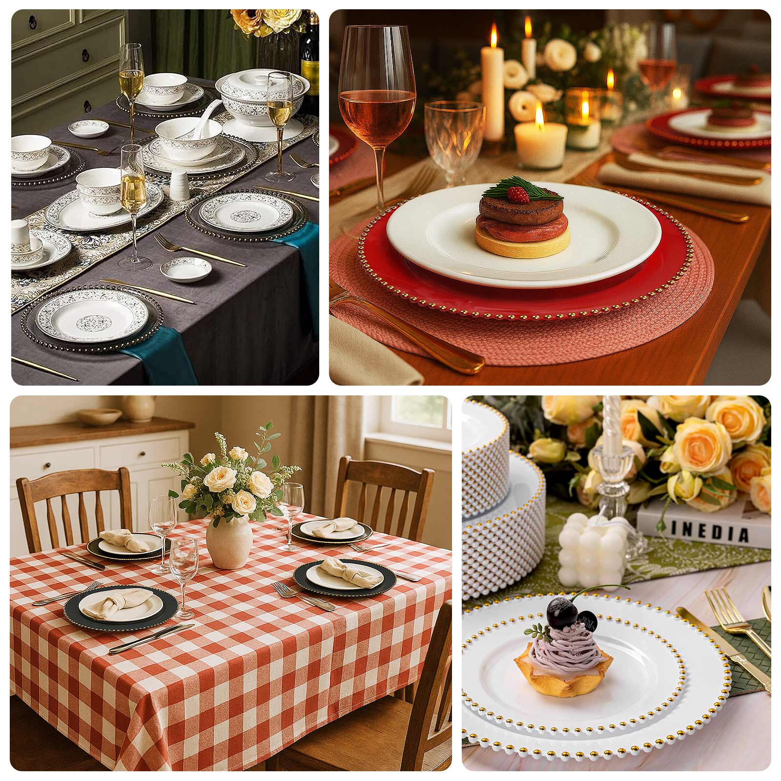10-Pack Economy Round Plastic Charger Plates 13" in Transparent Dusty Sage Green with Beaded Rim, Stylish Dinner Party Serving Plates - Image 5