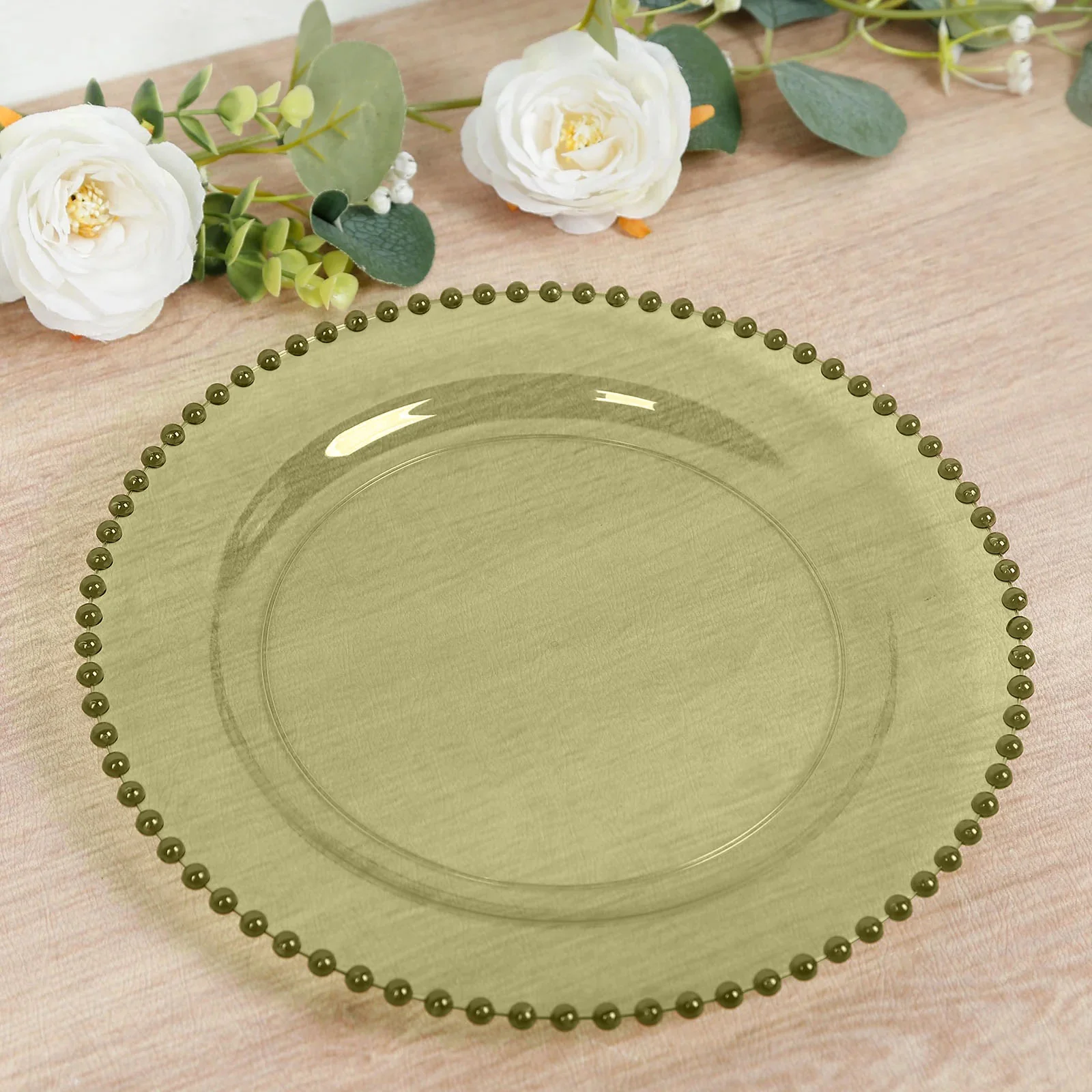 10-Pack Economy Round Plastic Charger Plates 13" in Transparent Dusty Sage Green with Beaded Rim, Stylish Dinner Party Serving Plates - Image 8