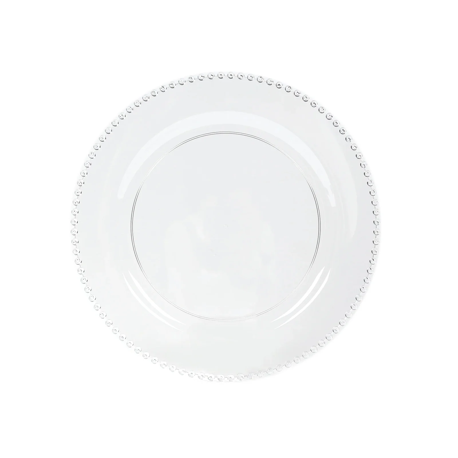 10-Pack Economy Round Plastic Charger Plates 13" in Clear Beaded Rim, Stylish Dinner Party Serving Plates - Image 2